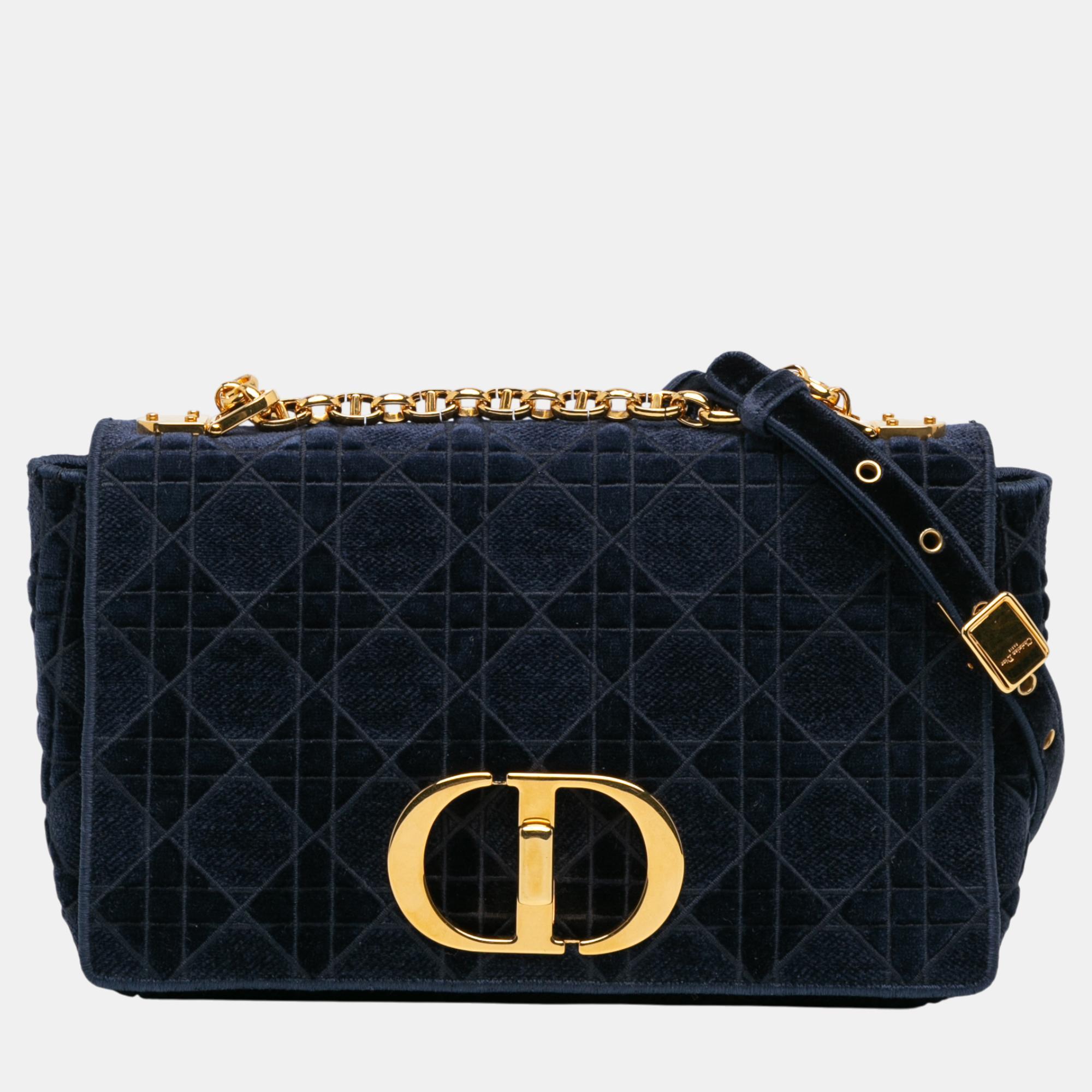 

Dior Navy Blue Medium Velvet Cannage Caro Bag