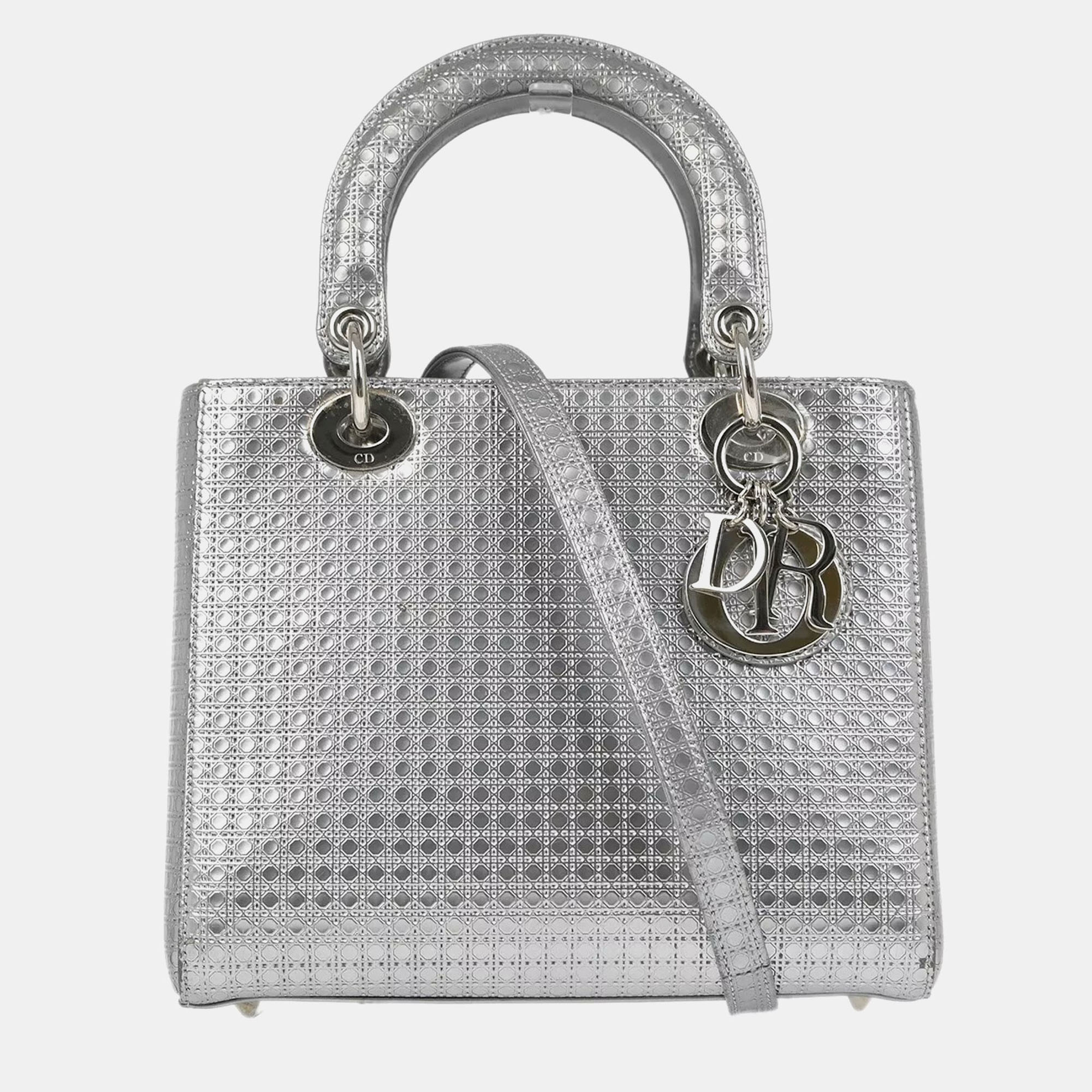 

Christian Dior Silver Lady Dior Cannage Handbag