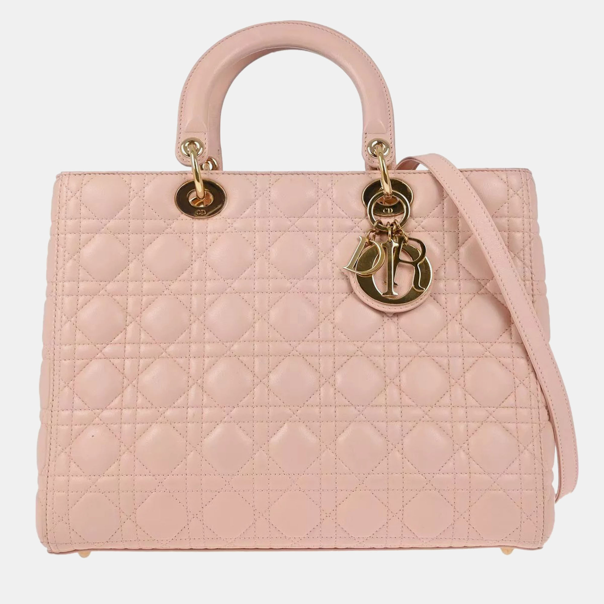 

Christian Dior Pink Lambskin Lady Dior Cannage Handbag