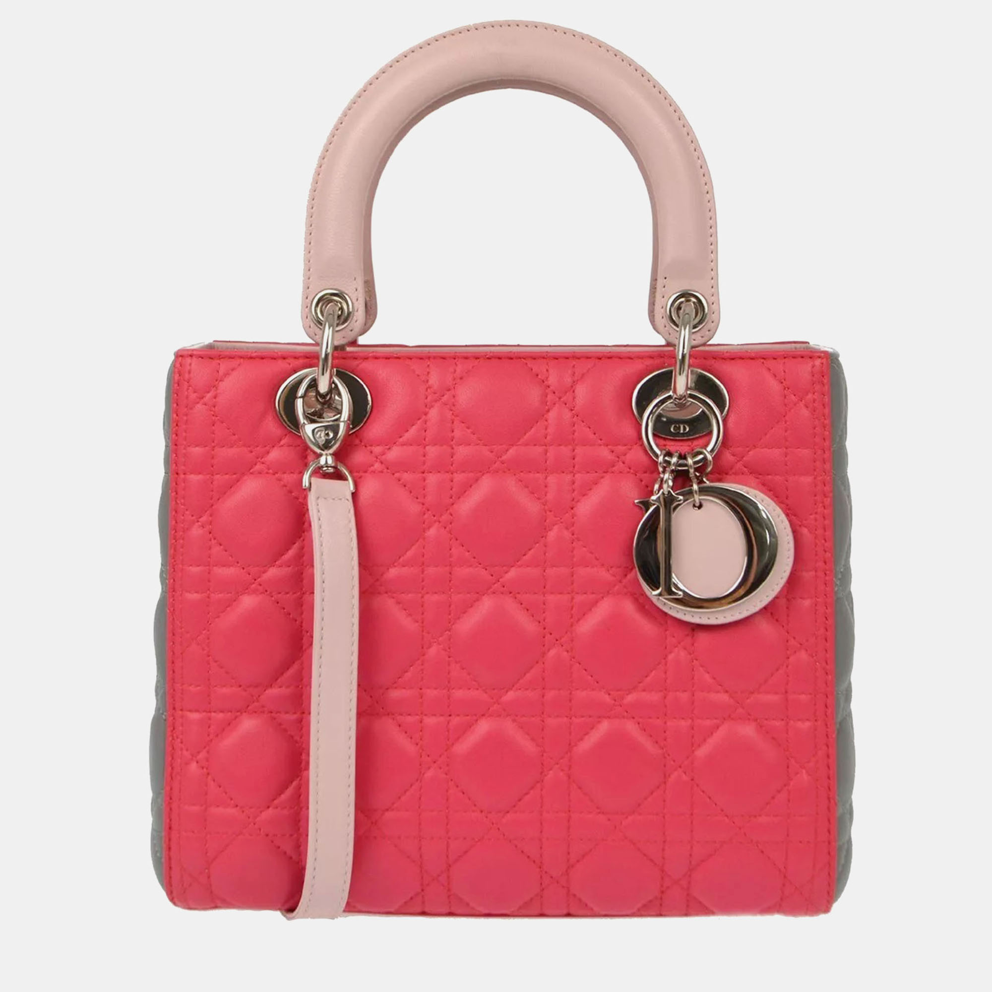 Christian Dior Pink Lambskin Lady Dior Cannage Handbag