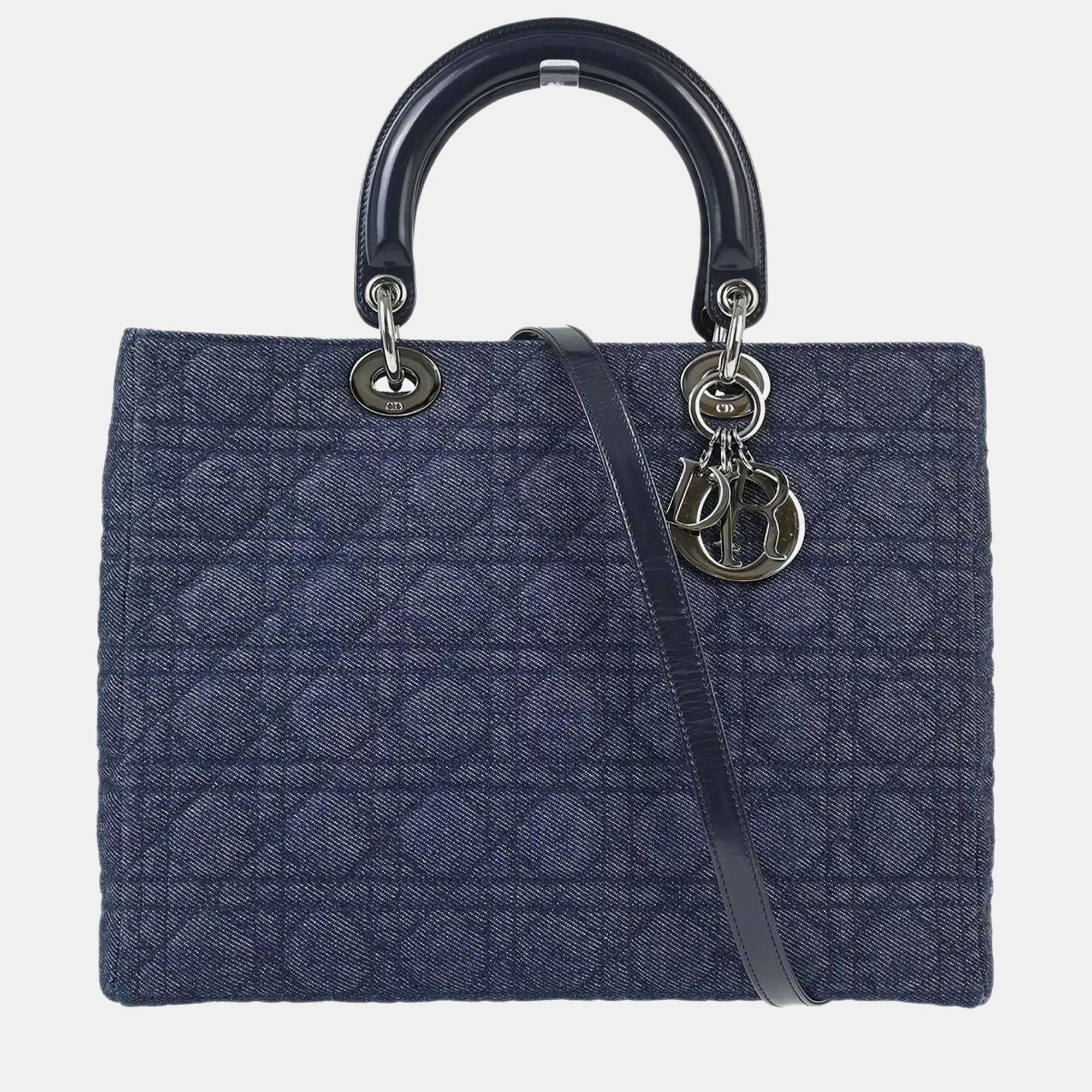 

Christian Dior Navy Denim Lady Dior Cannage Handbag, Navy blue