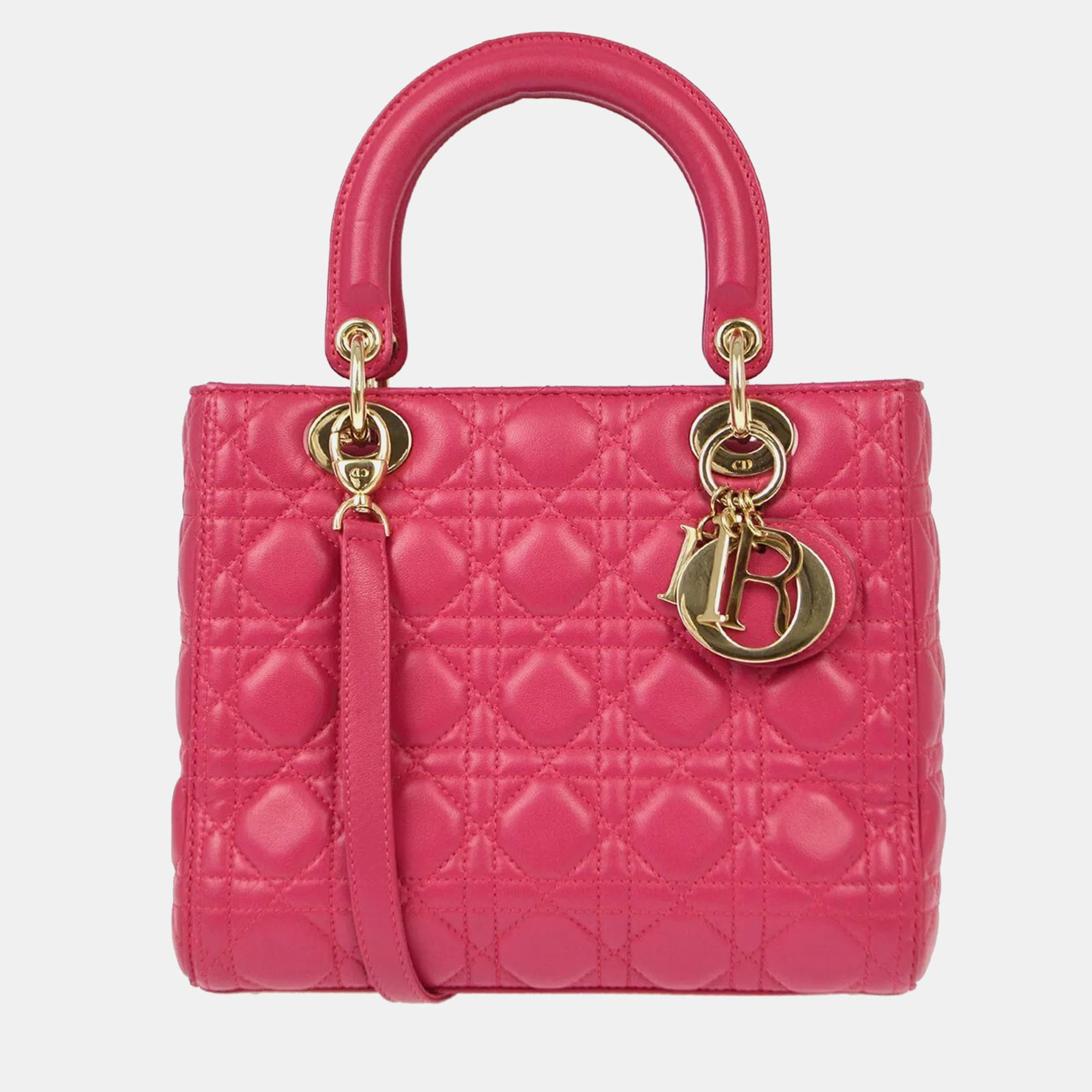 

Christian Dior Pink Lambskin Lady Dior Cannage Handbag