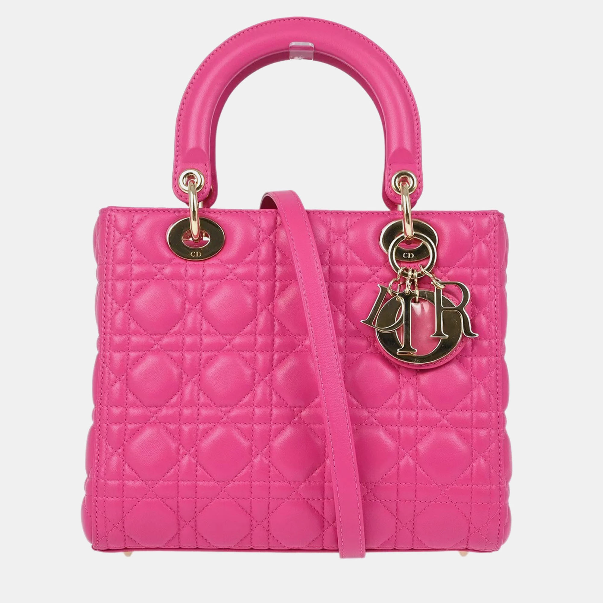 

Christian Dior Pink Lambskin Lady Dior Cannage Handbag