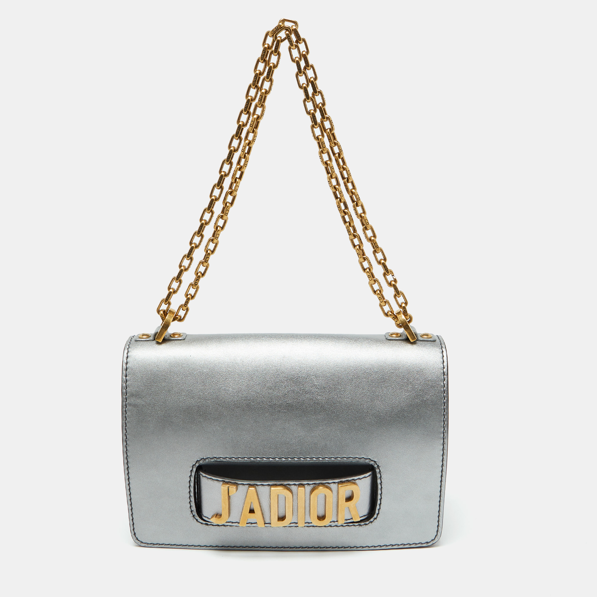 

Dior Silver Leather Miss J'adior Chain Flap Bag