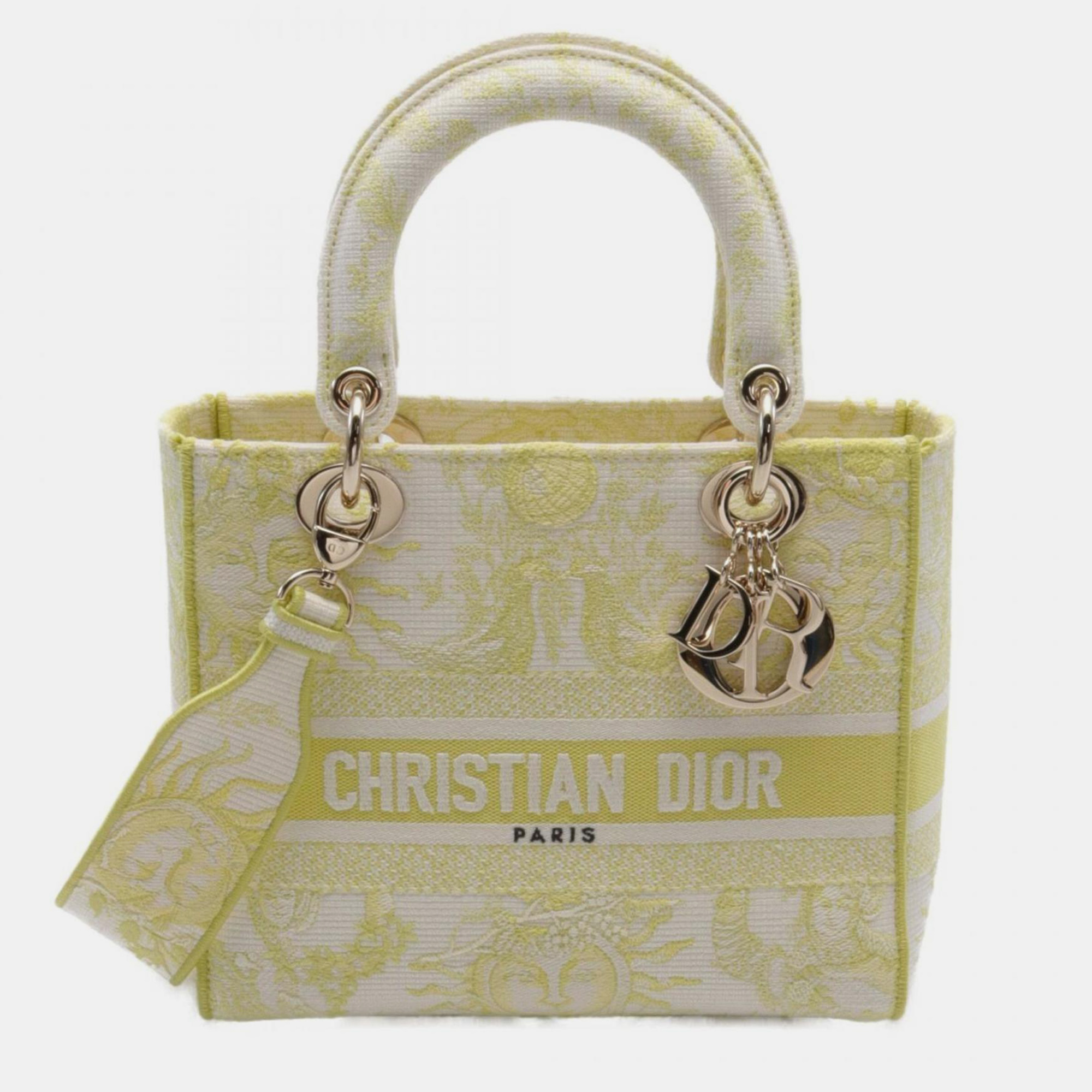 

Christian Dior Yellow White Canvas LADY D-LITE Medium Handbag