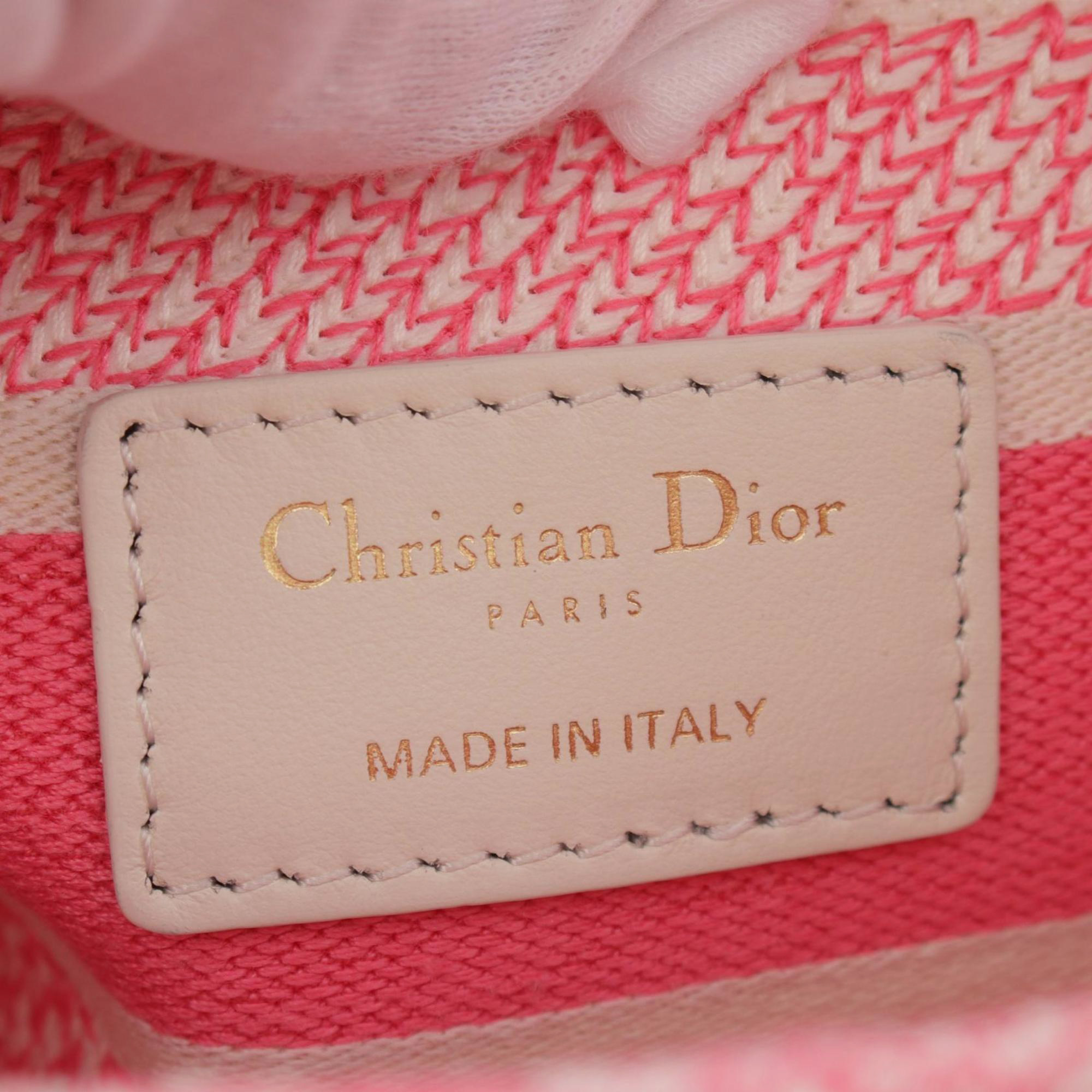 Christian Dior Pink White Canvas Dioriviera Lady D-Lite Medium Toile de Jouy Handbag 
