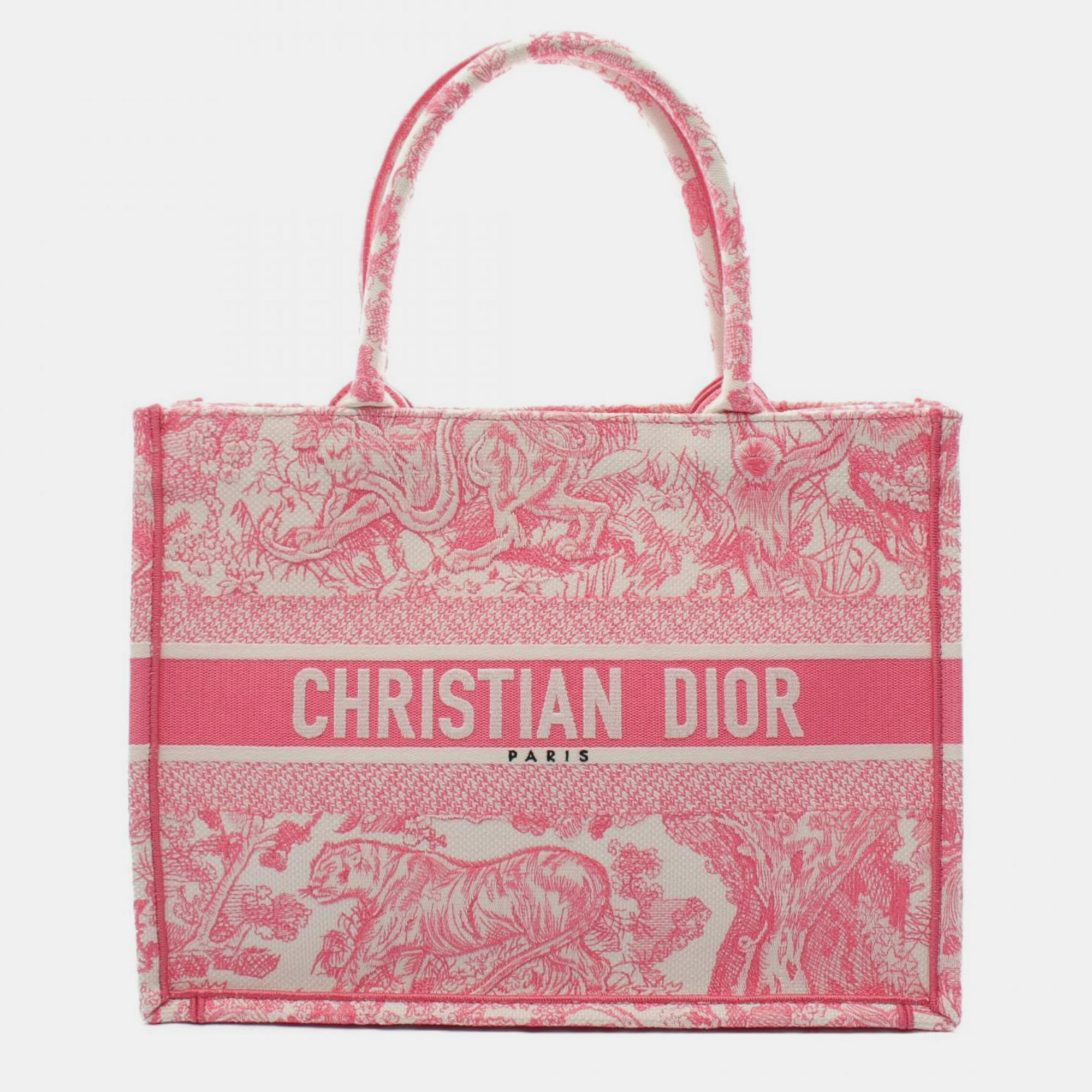 

Christian Dior Canvas Pink White Dioriviera Book Tote Medium Toile de Jouy Bag