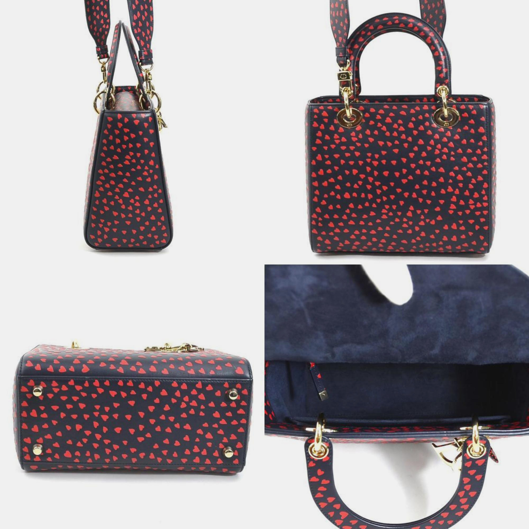 Christian Dior Leather Navy x Red I Love Paris Lady Shoulder Bag 4
