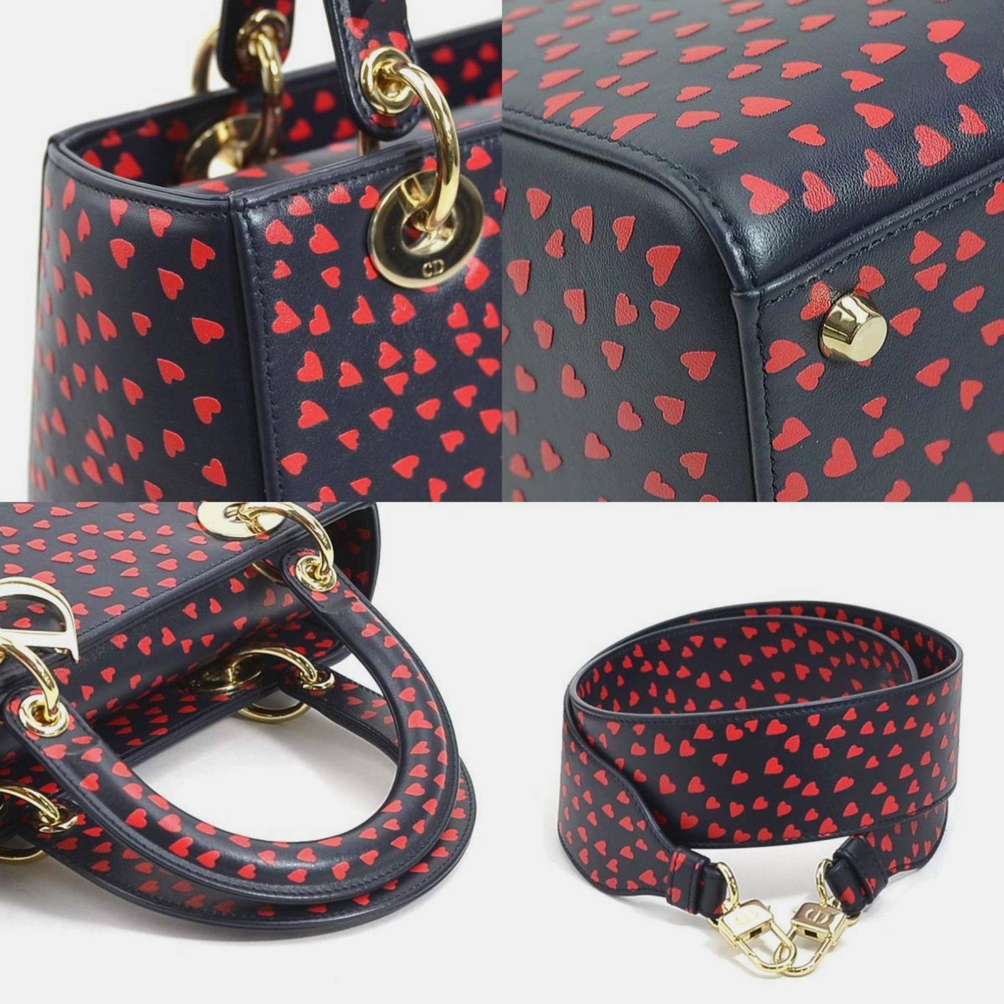 Christian Dior Leather Navy x Red I Love Paris Lady Shoulder Bag 3