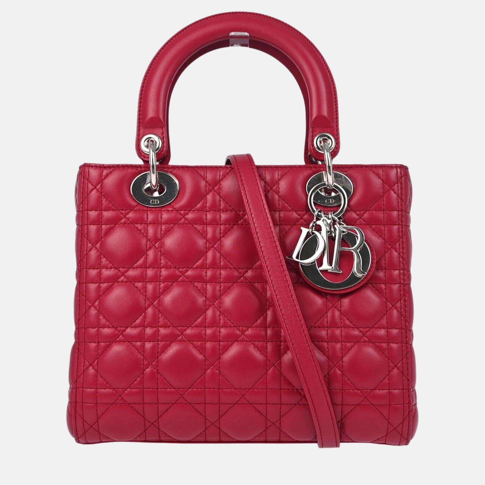 

Christian Dior Red Lambskin Lady Dior Cannage Handbag