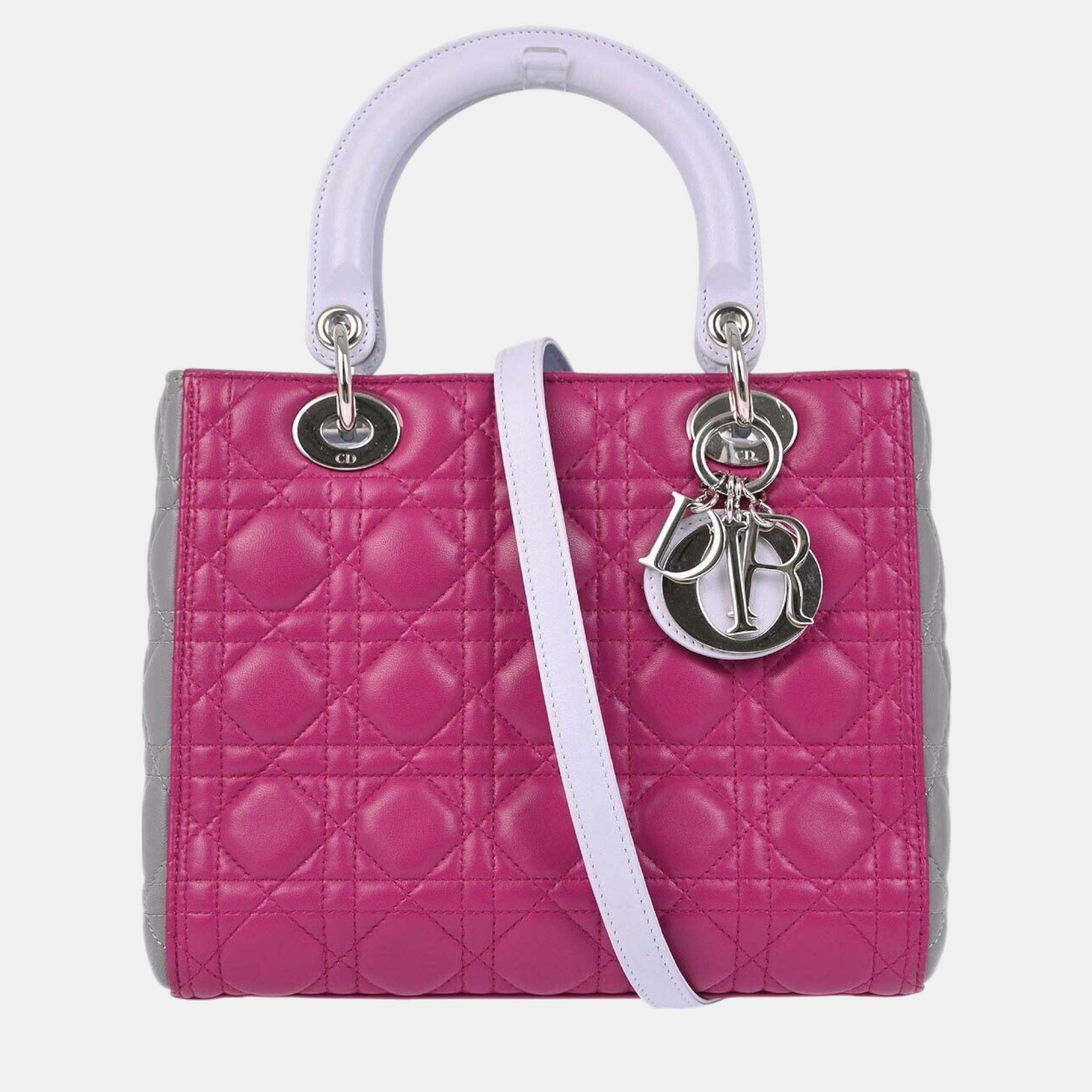 

Christian Dior Tricolor Lambskin Lady Dior Cannage Handbag, Purple