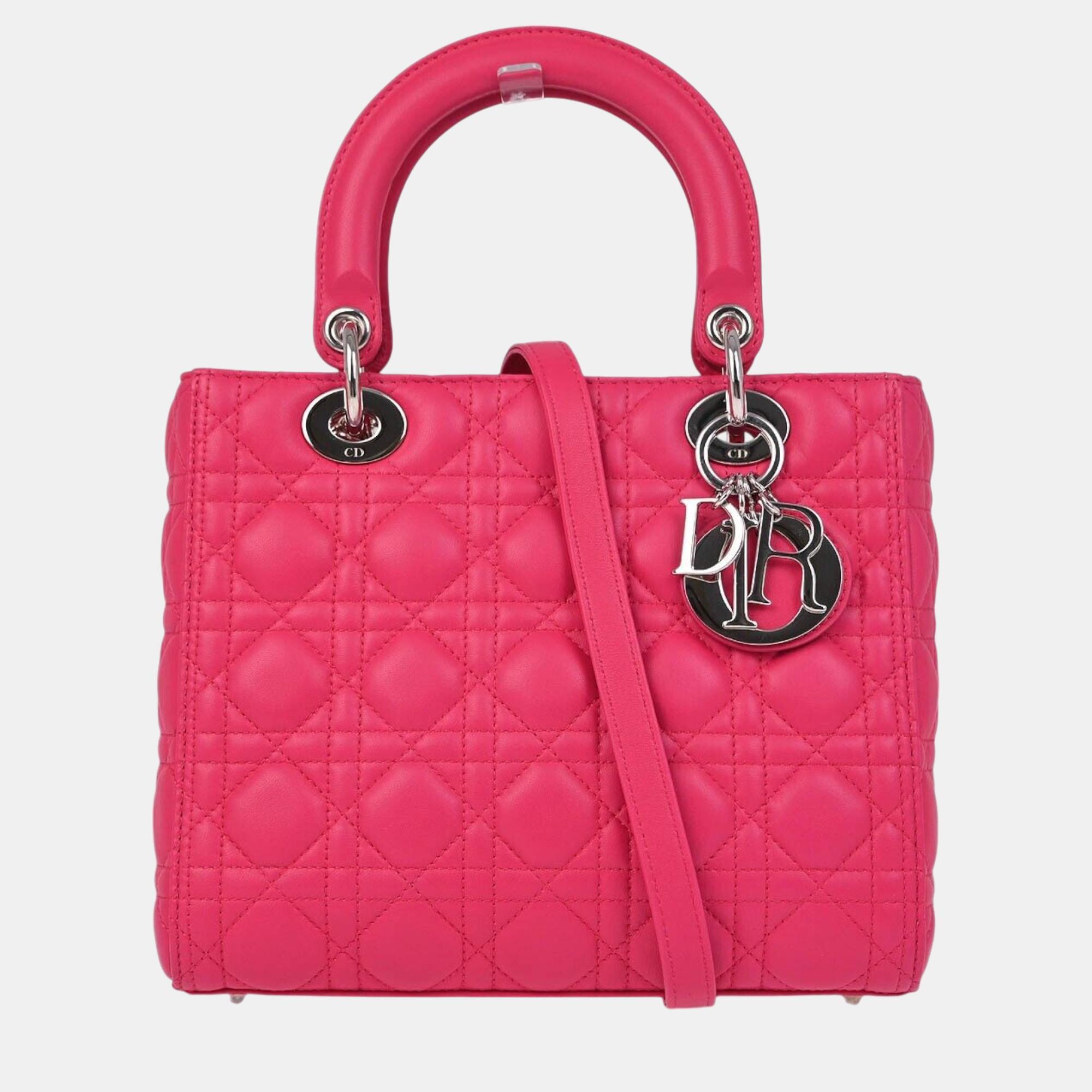 

Christian Dior Pink Lambskin Lady Dior Cannage Handbag