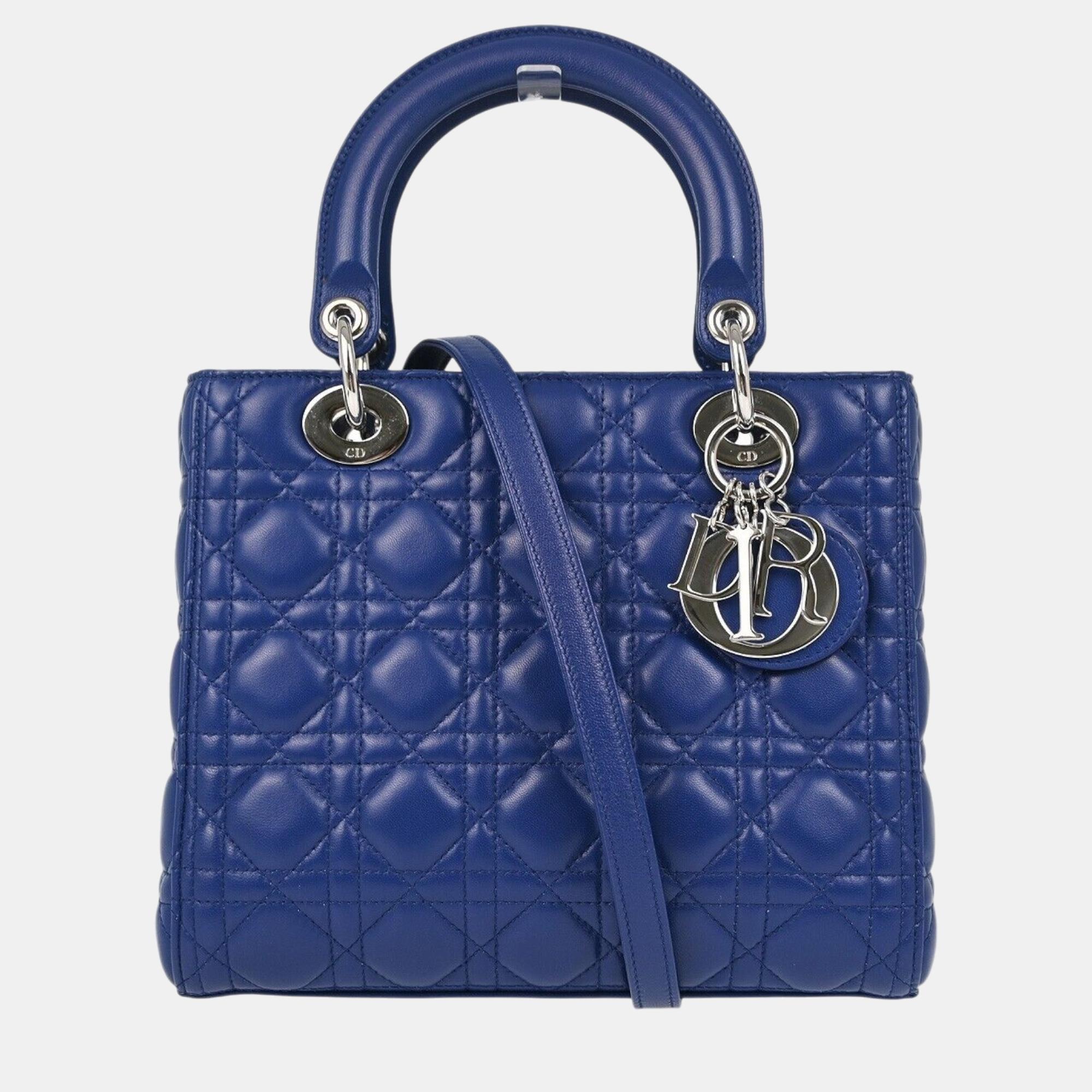 

Christian Dior Blue Lambskin Lady Dior Cannage Handbag