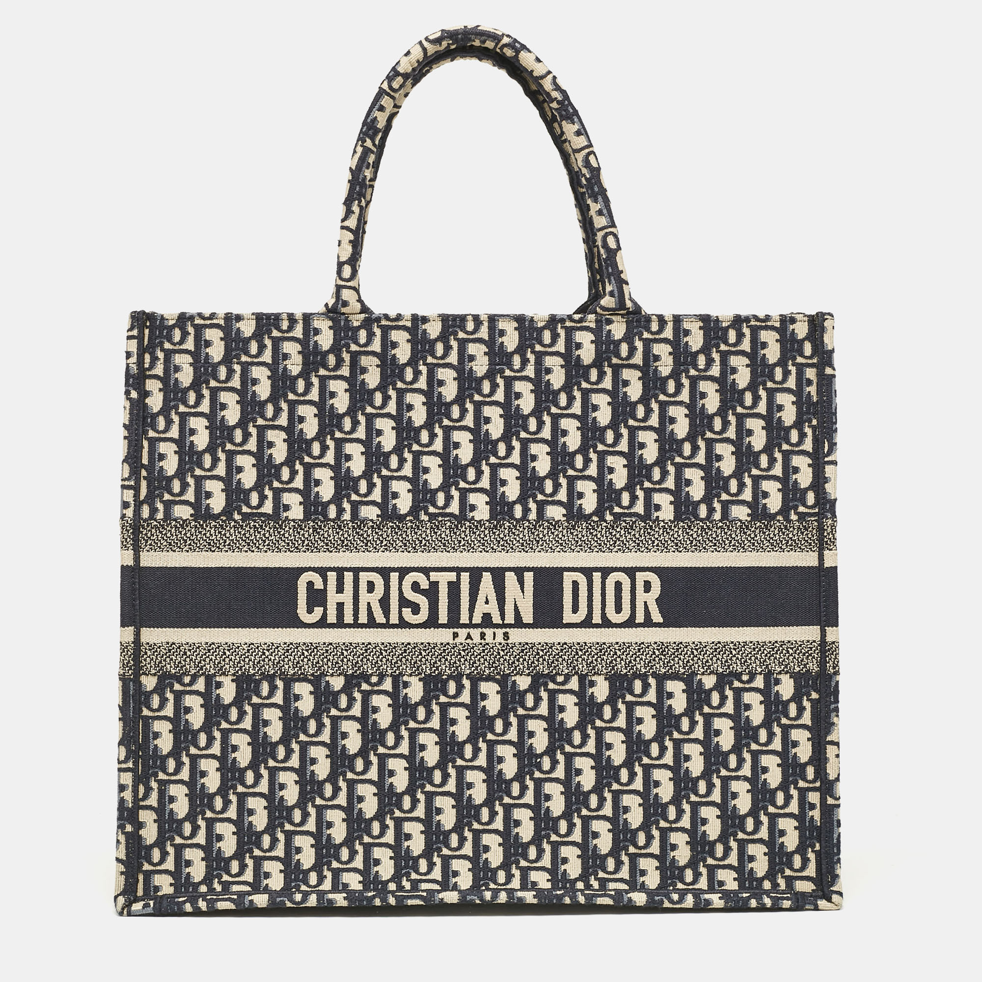 

Dior Navy Blue Oblique Embroidered Canvas  Book Tote