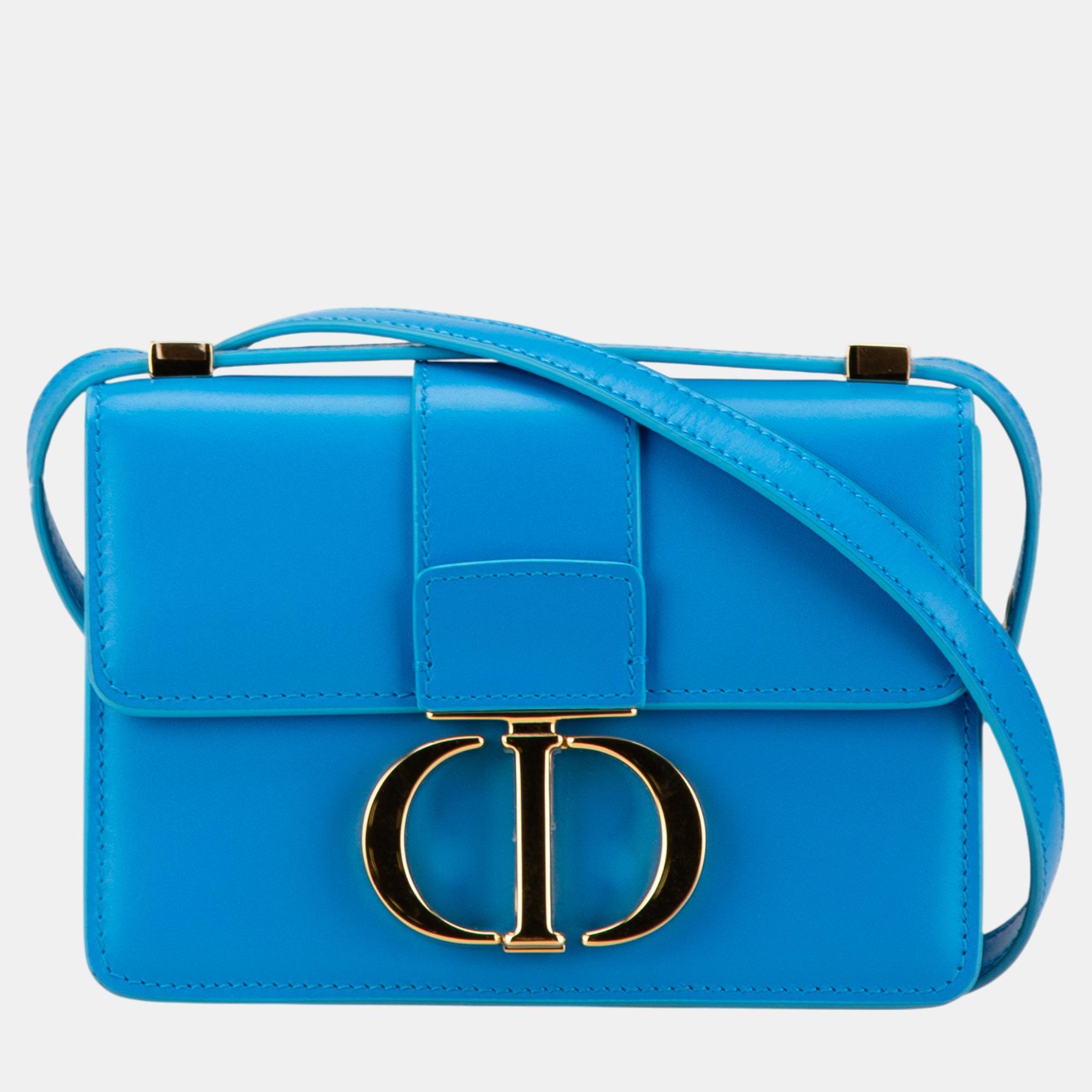 Pre-owned Dior Micro Smooth Calfskin 30 Montaigne Flap In Blue