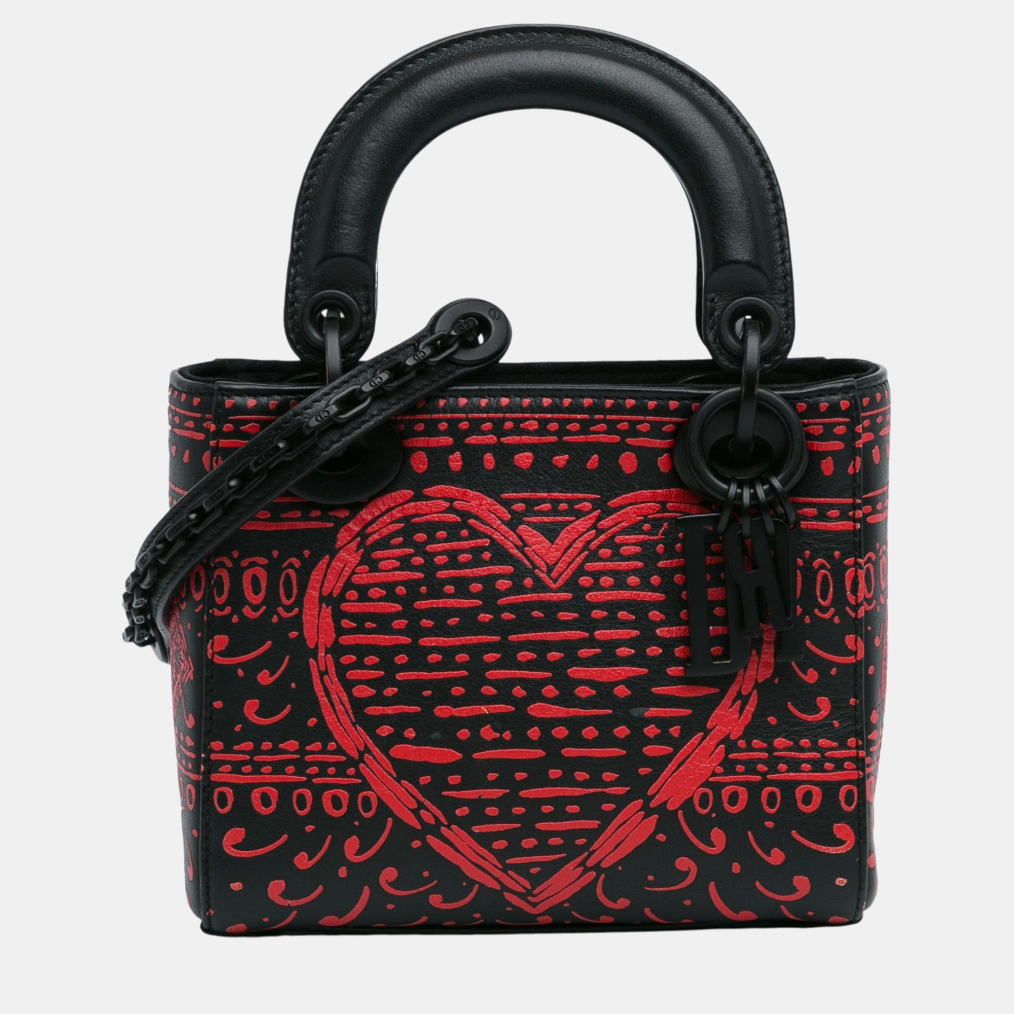 

Dior Mini Smooth Calfskin Painted Heart Clover Lady Dior, Black