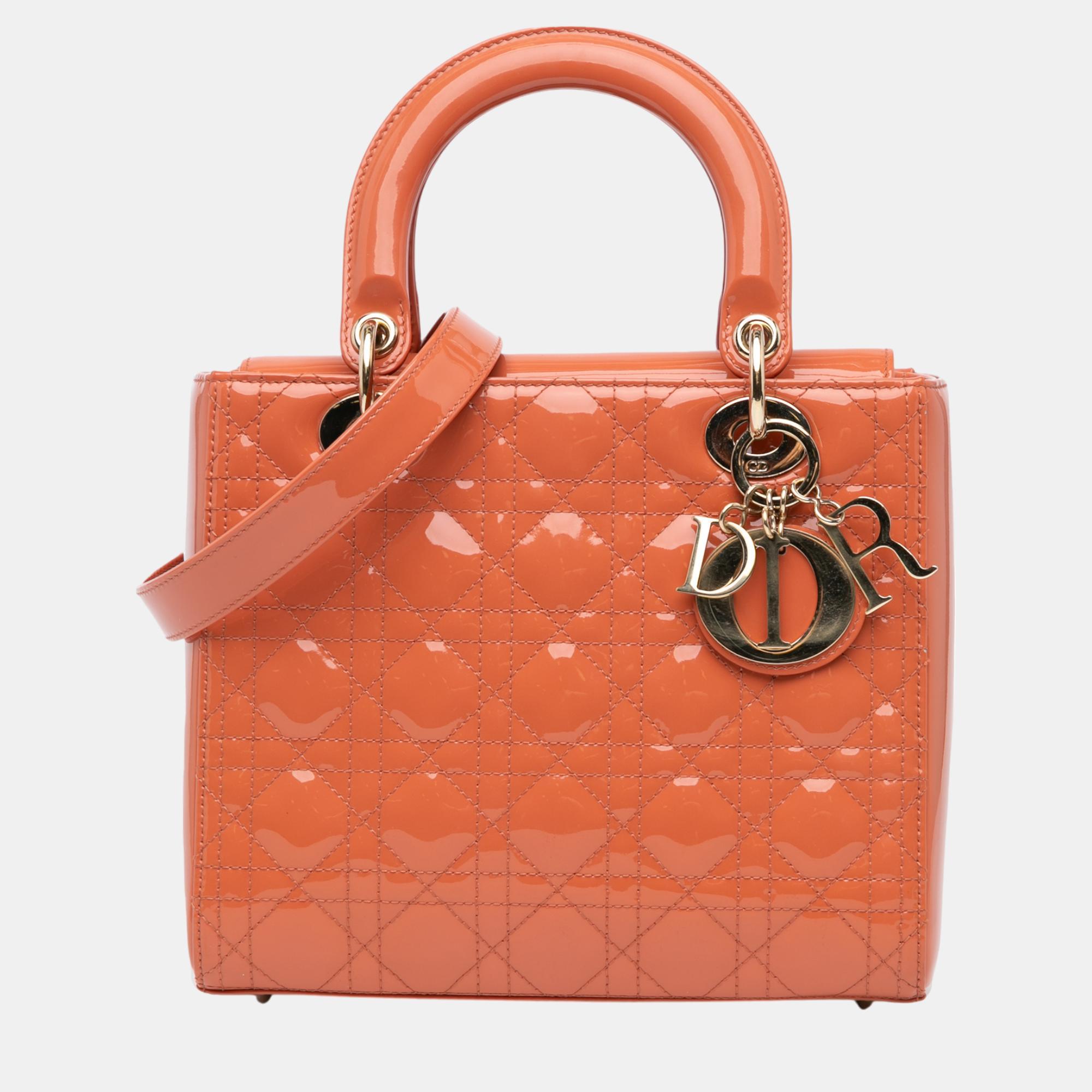 

Dior Medium Patent Cannage Lady Dior, Orange