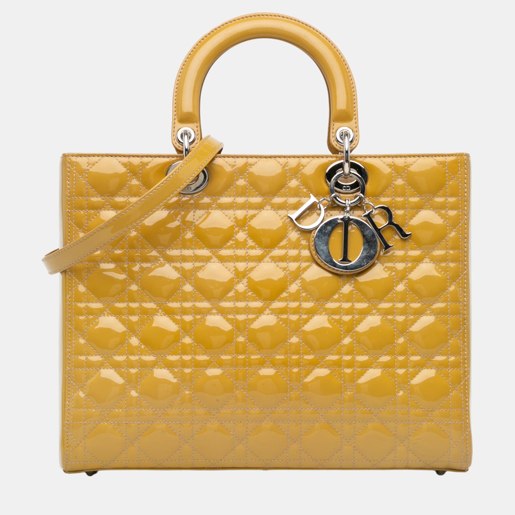 

Dior Large Patent Cannage Lady Dior, Yellow