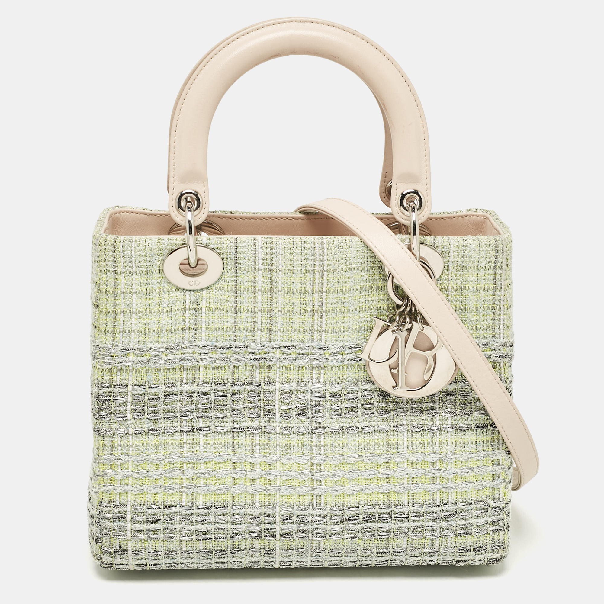 

Dior Green/Beige Leather and Tweed Medium Lady Dior Tote