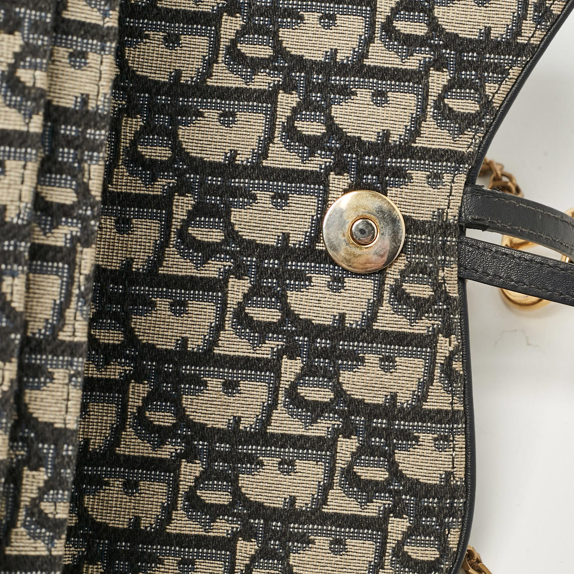 Dior Blue Oblique Canvas Medium Chain Saddle Pouch 