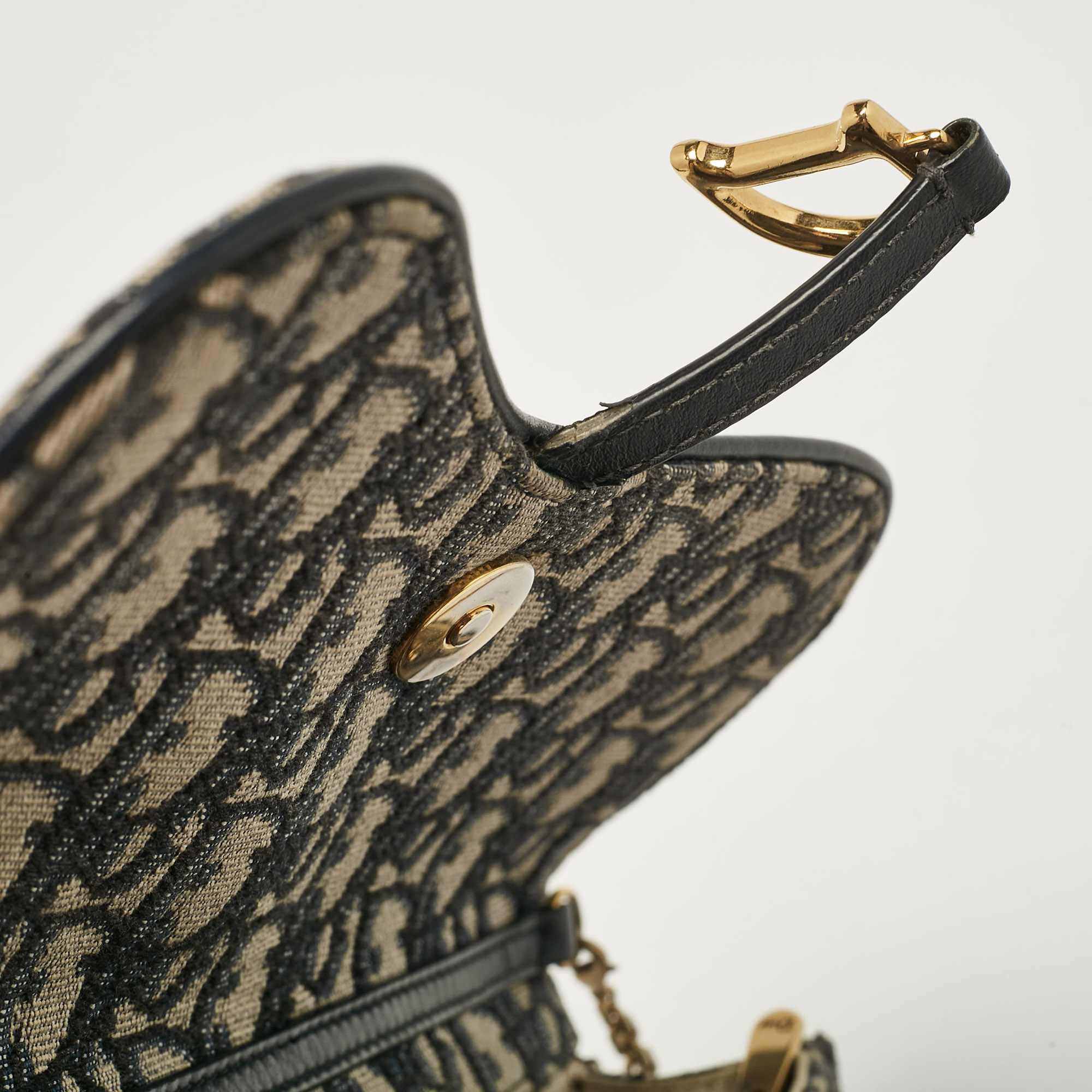 Dior Blue Oblique Canvas Medium Chain Saddle Pouch 
