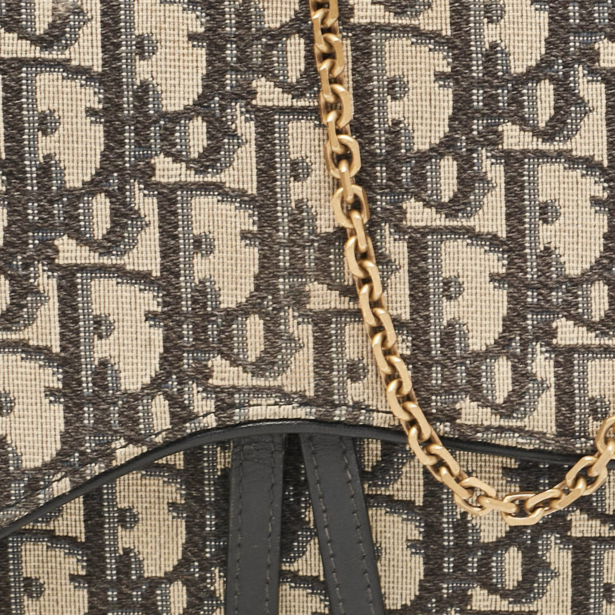 Dior Blue Oblique Canvas Medium Chain Saddle Pouch 