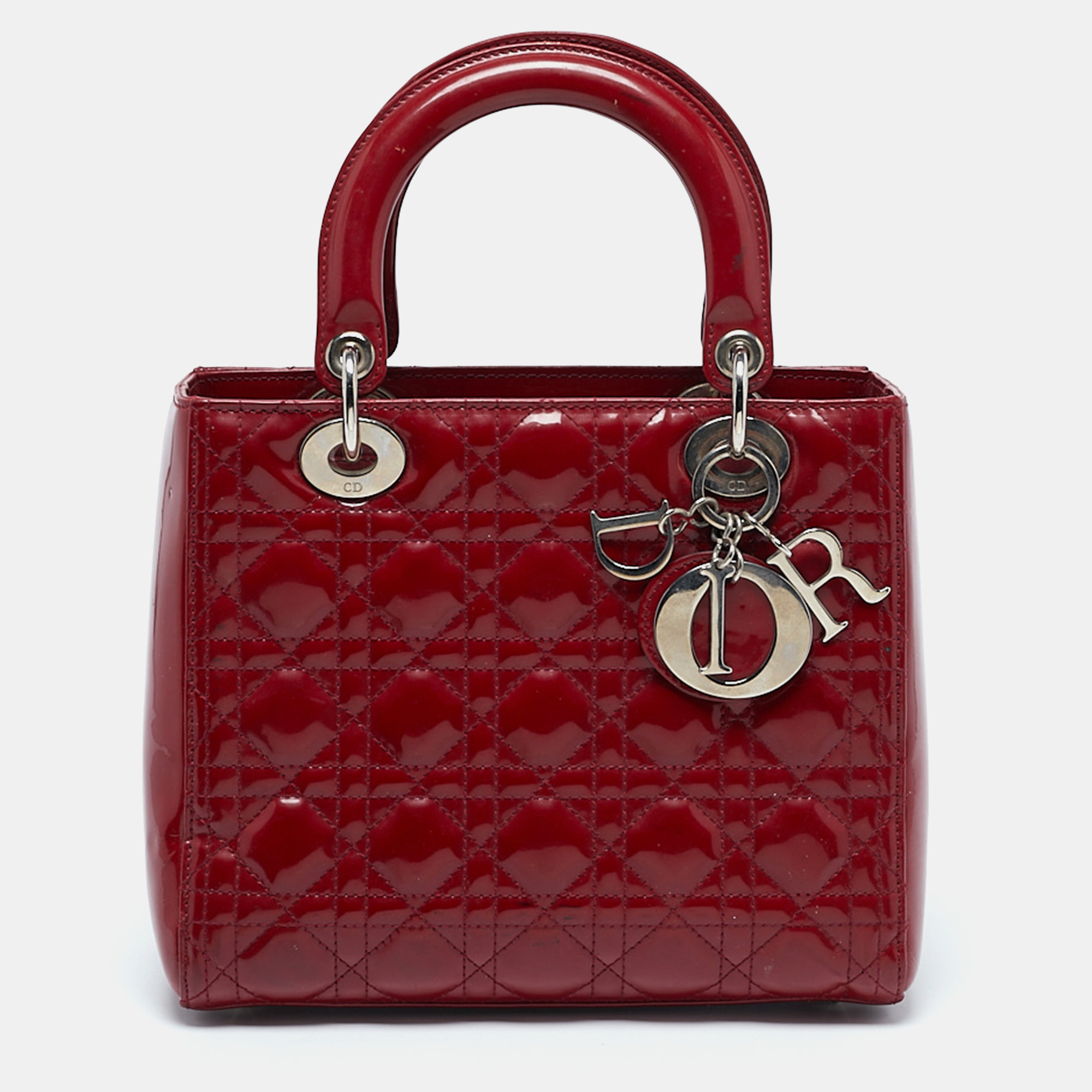 

Dior Red Cannage Patent Leather  Lady Dior Tote