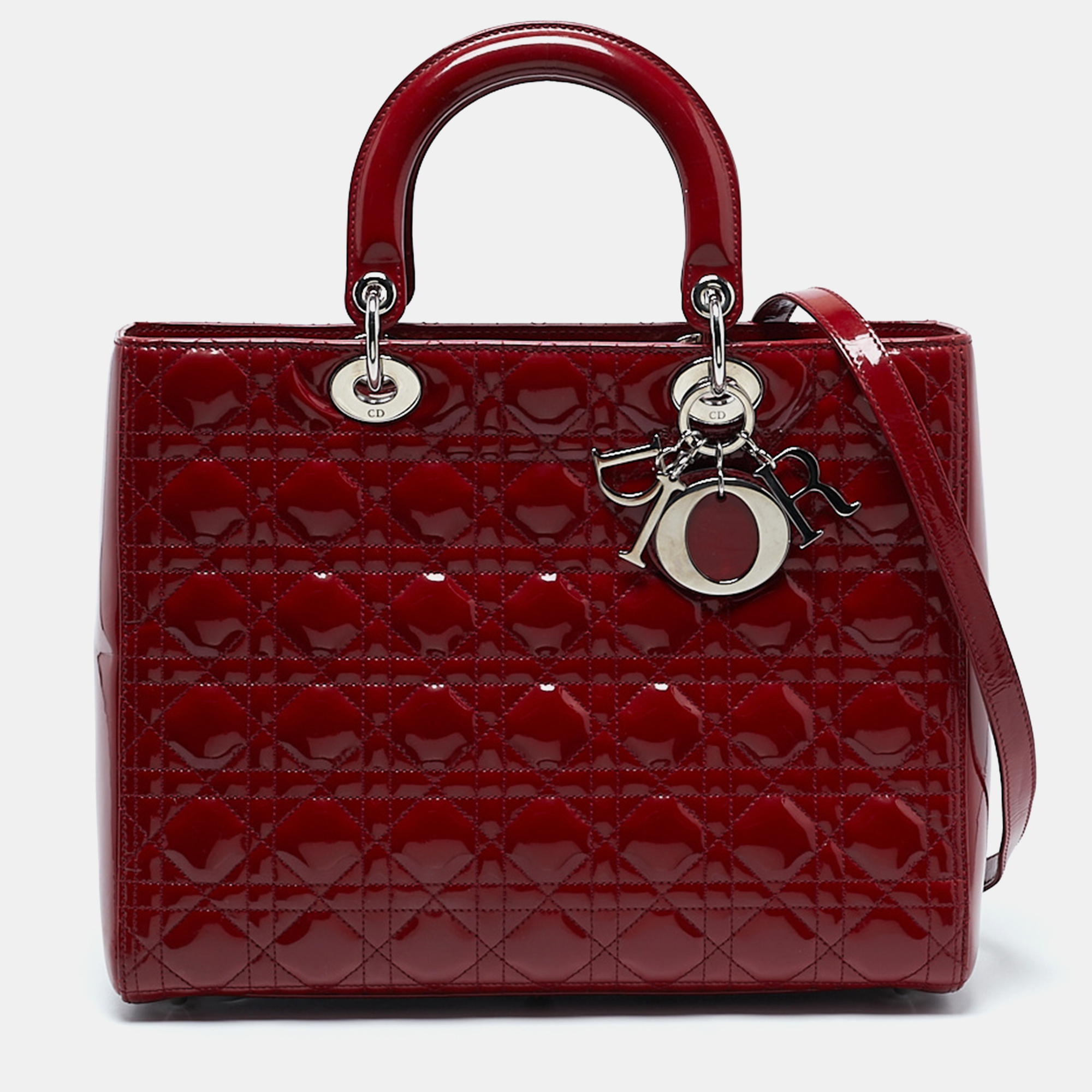 

Dior Red Cannage Patent Leather  Lady Dior Tote