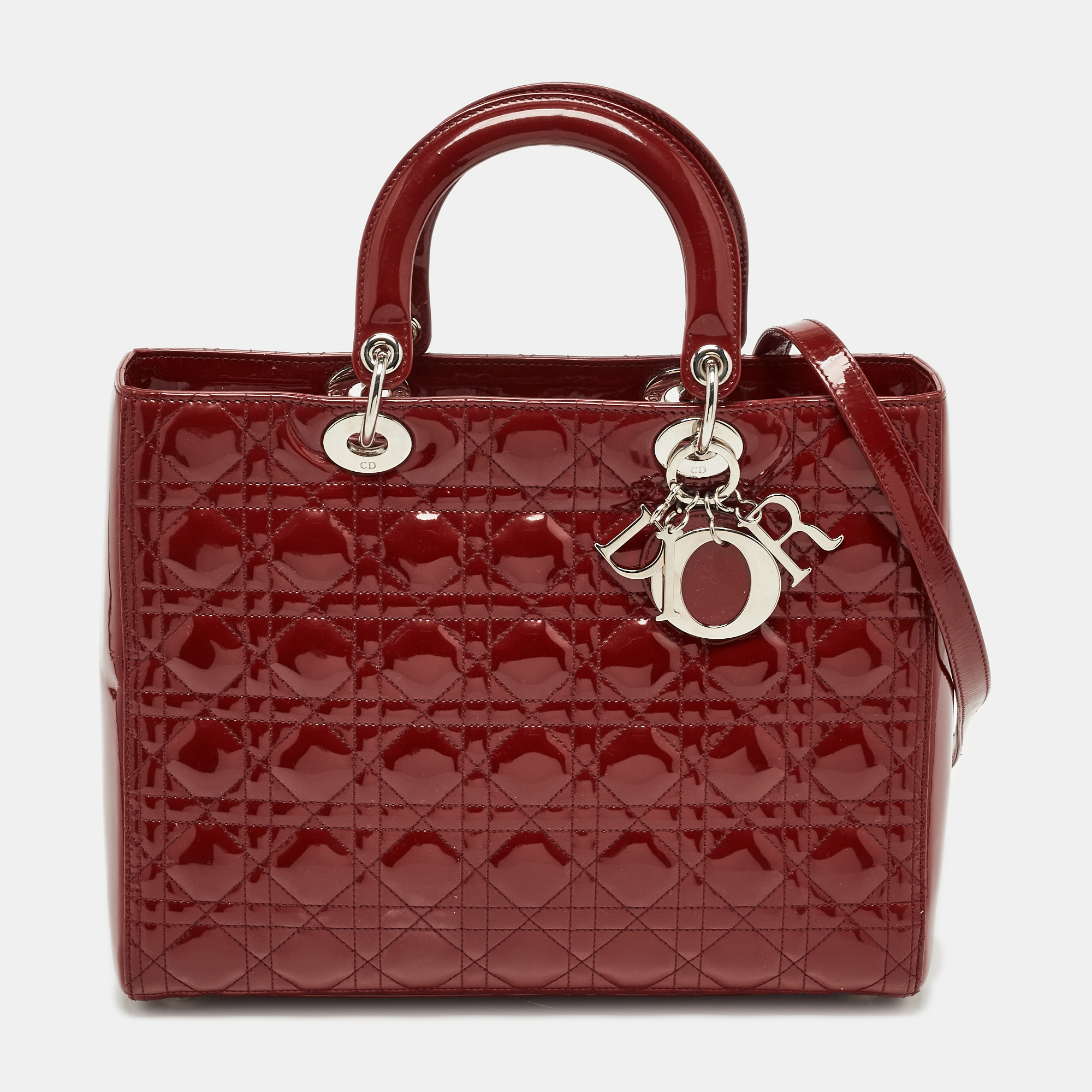 

Dior Red Cannage Patent Leather  Lady Dior Tote