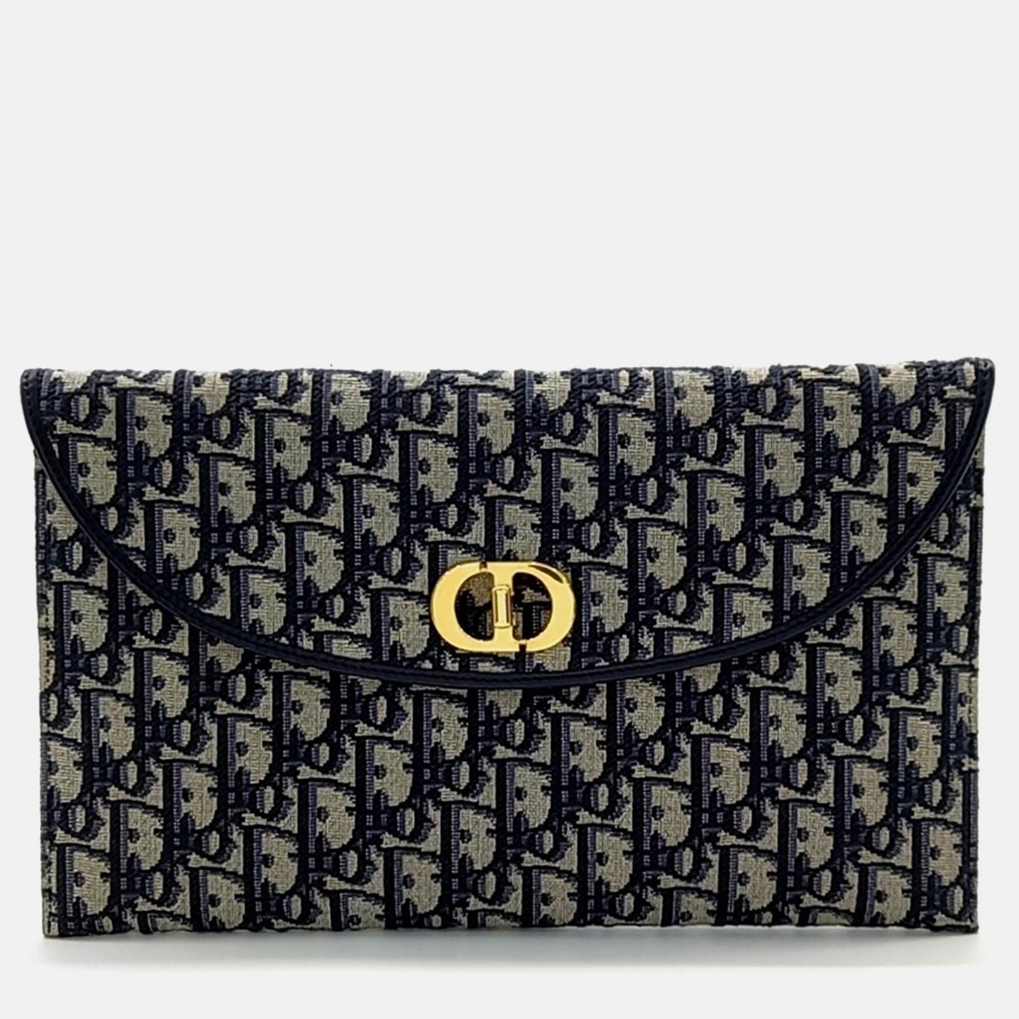 

Dior Beige Navy Blue Fabric Oblique 30 Montaign Avenue Flap Pouch Bag