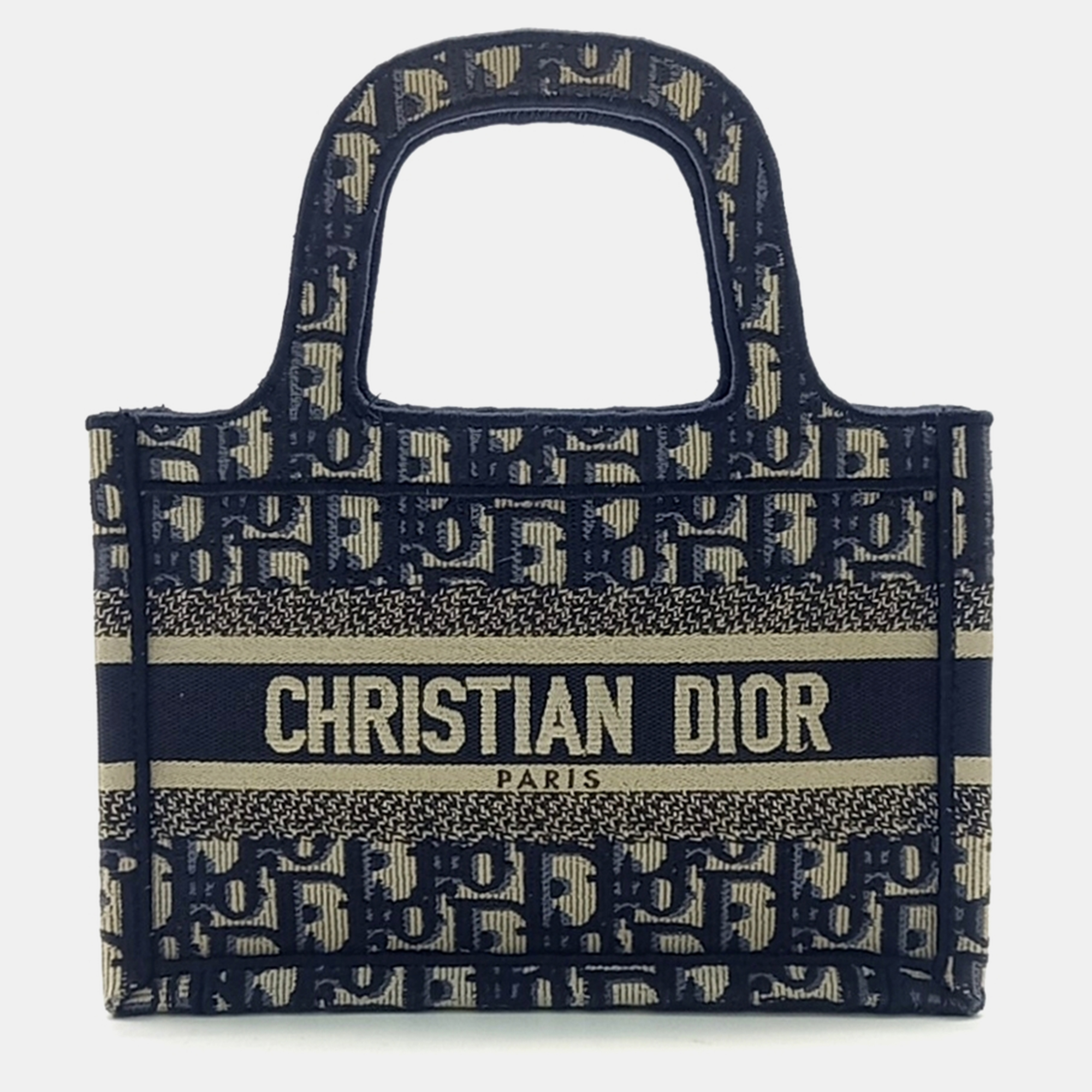 

Dior Beige Navy Blue Fabric Oblique Mini Book Tote Bag