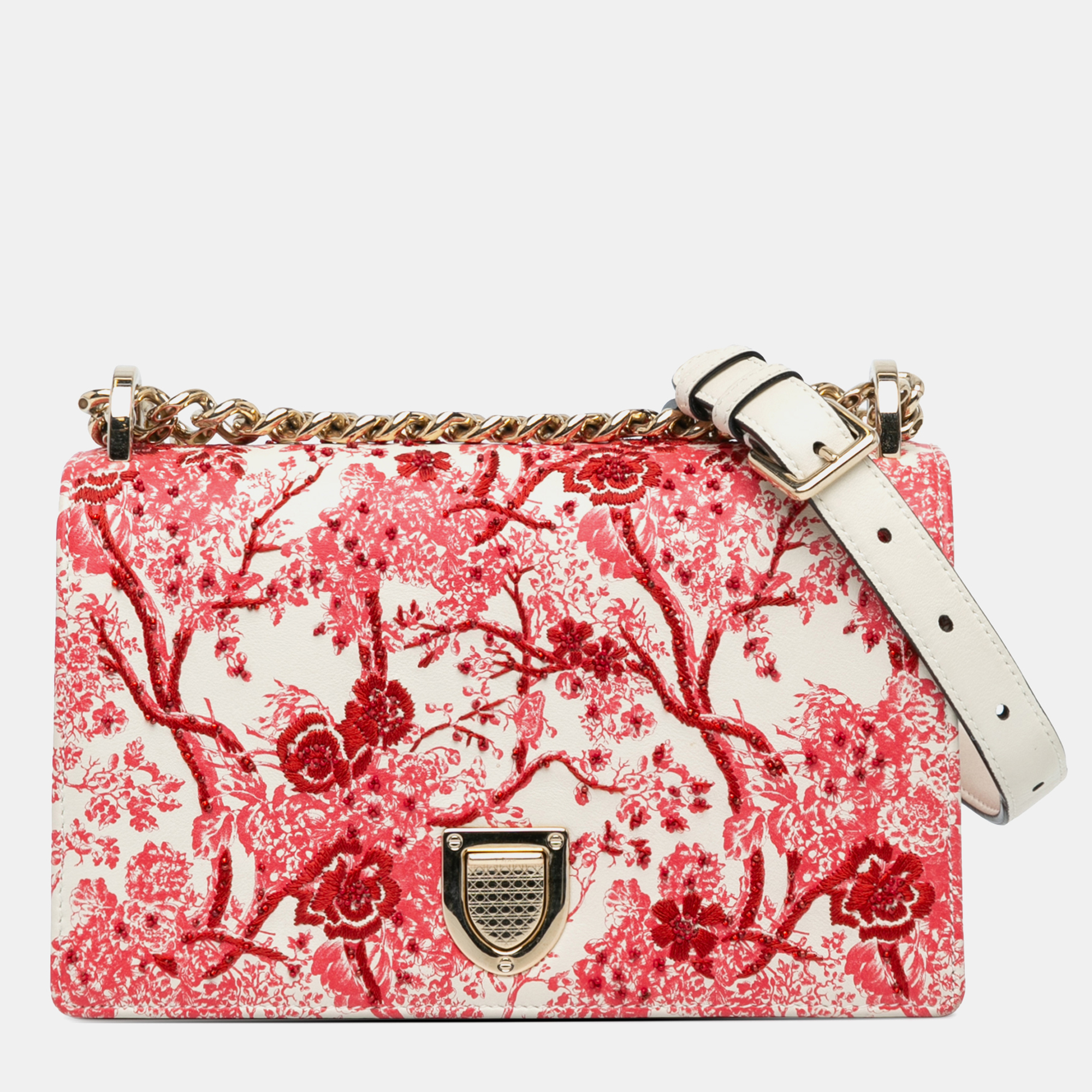 

Dior Medium Calfskin Embroidered Floral Toile de Jouy Diorama Flap, Red