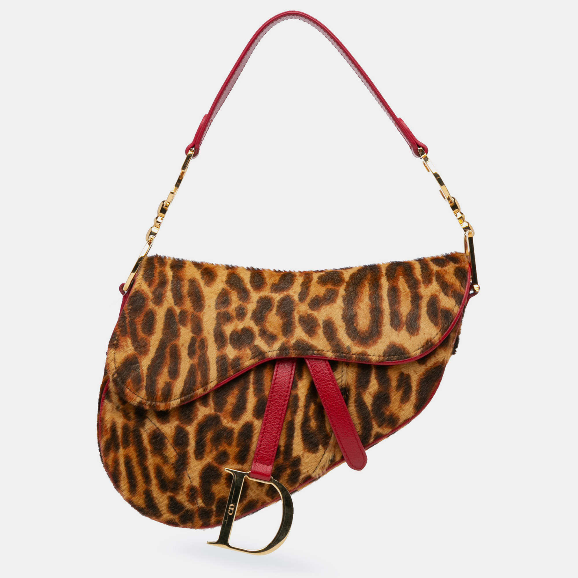 Medium Leopard Print Ponyhair Saddle Bag