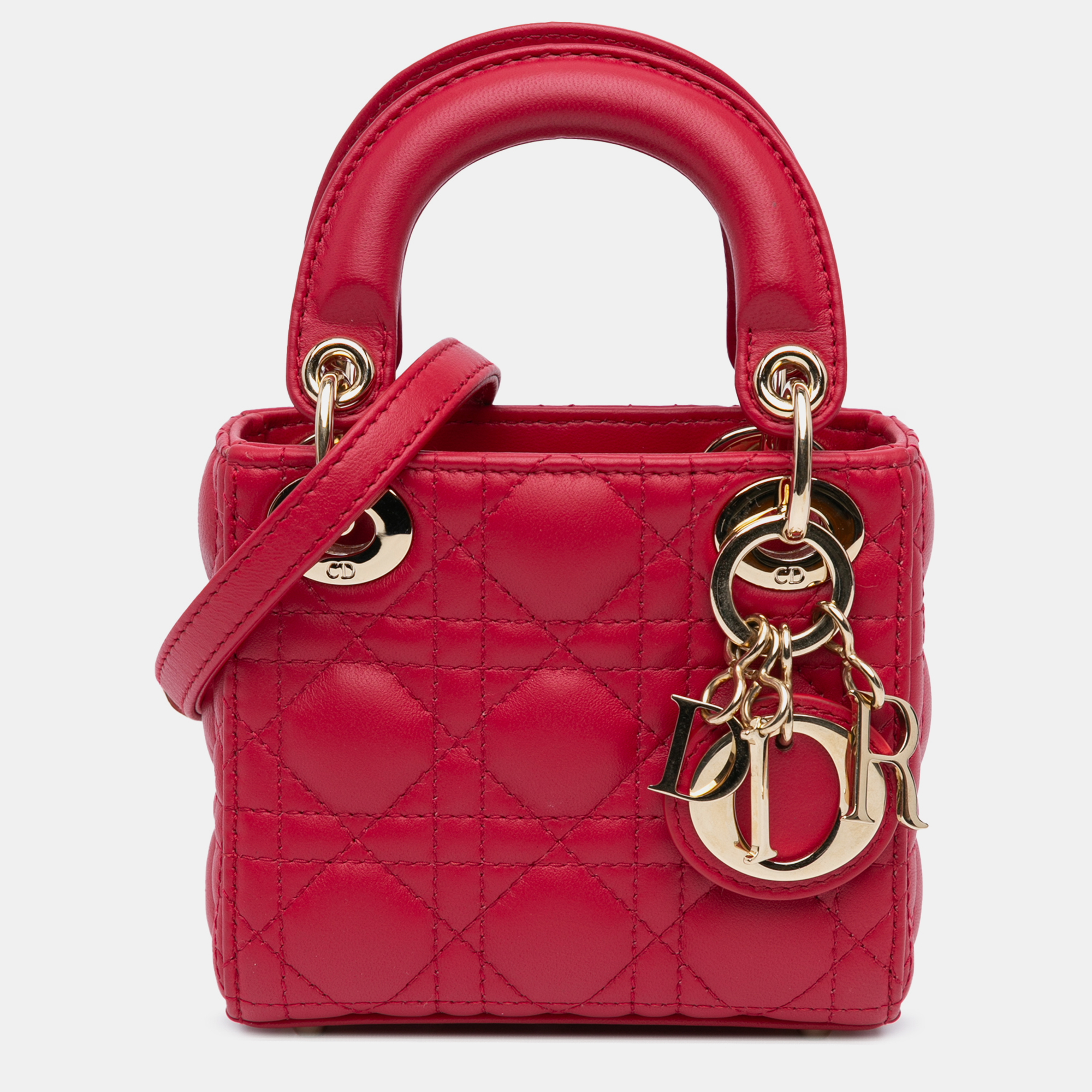 

Dior Red Lambskin Leather Dior Micro Lambskin Cannage Lady Dior Bag