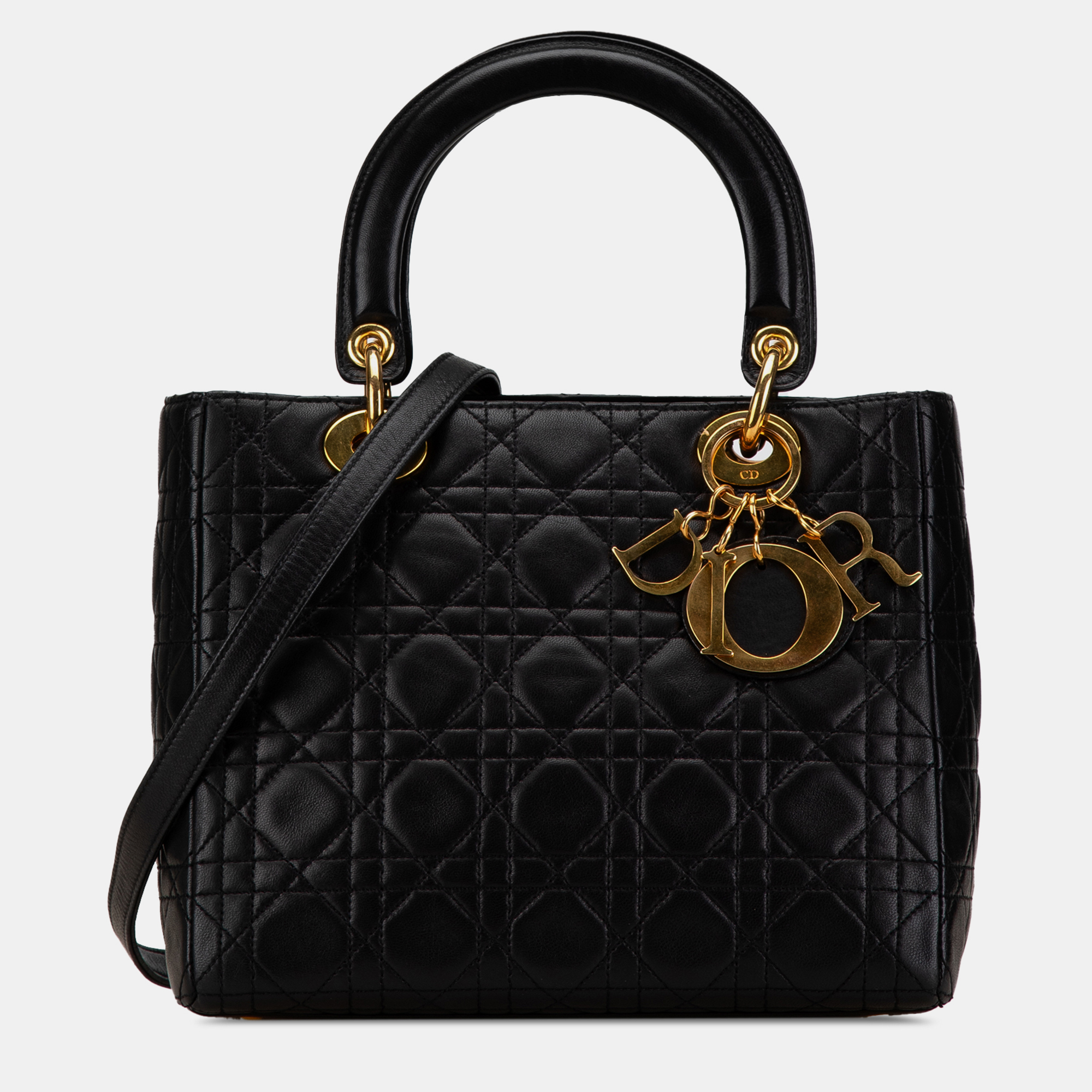 

Dior Black Lambskin Leather Medium Lambskin Cannage Lady Dior