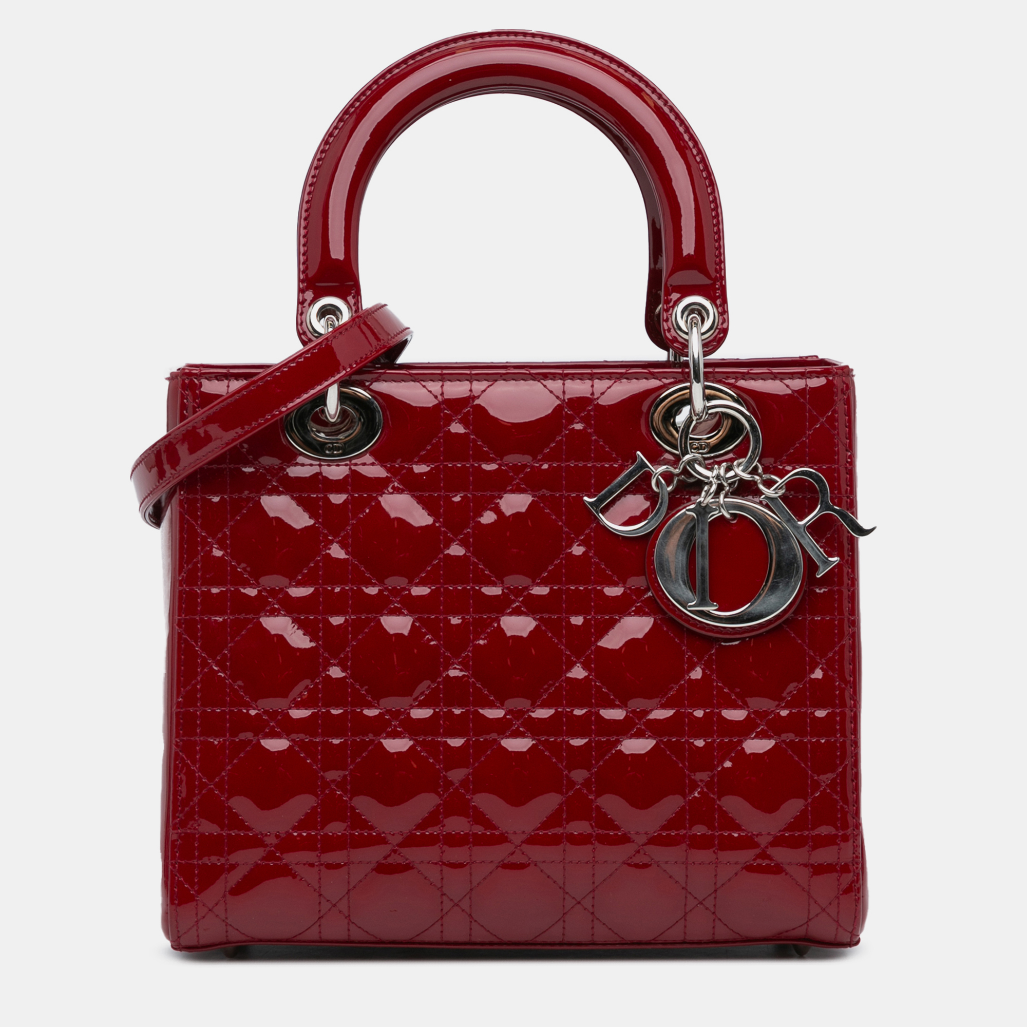 

Dior Red Patent Leather Medium Patent Cannage Lady Dior Bag