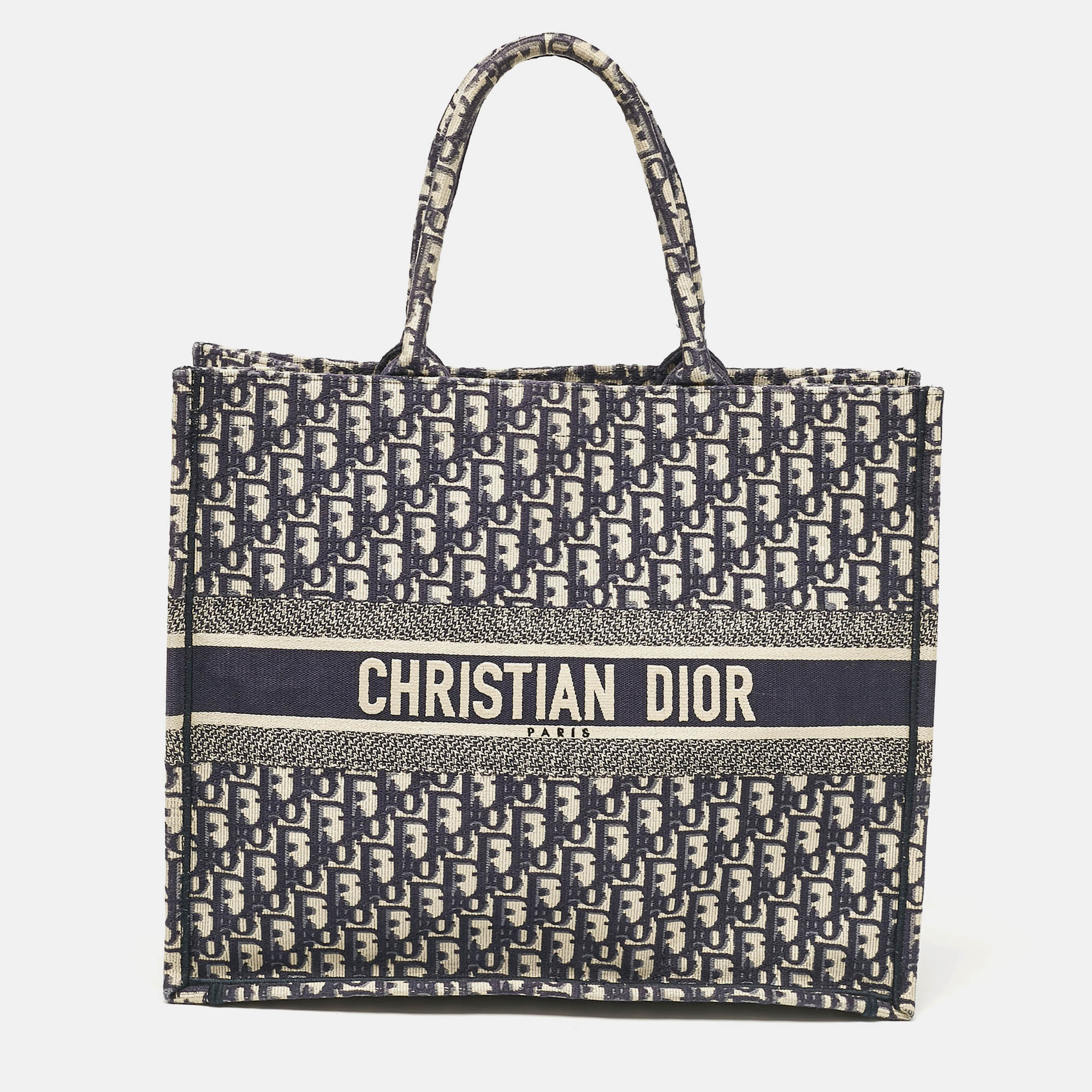 

Dior Navy Blue Oblique Embroidered Canvas  Book Tote