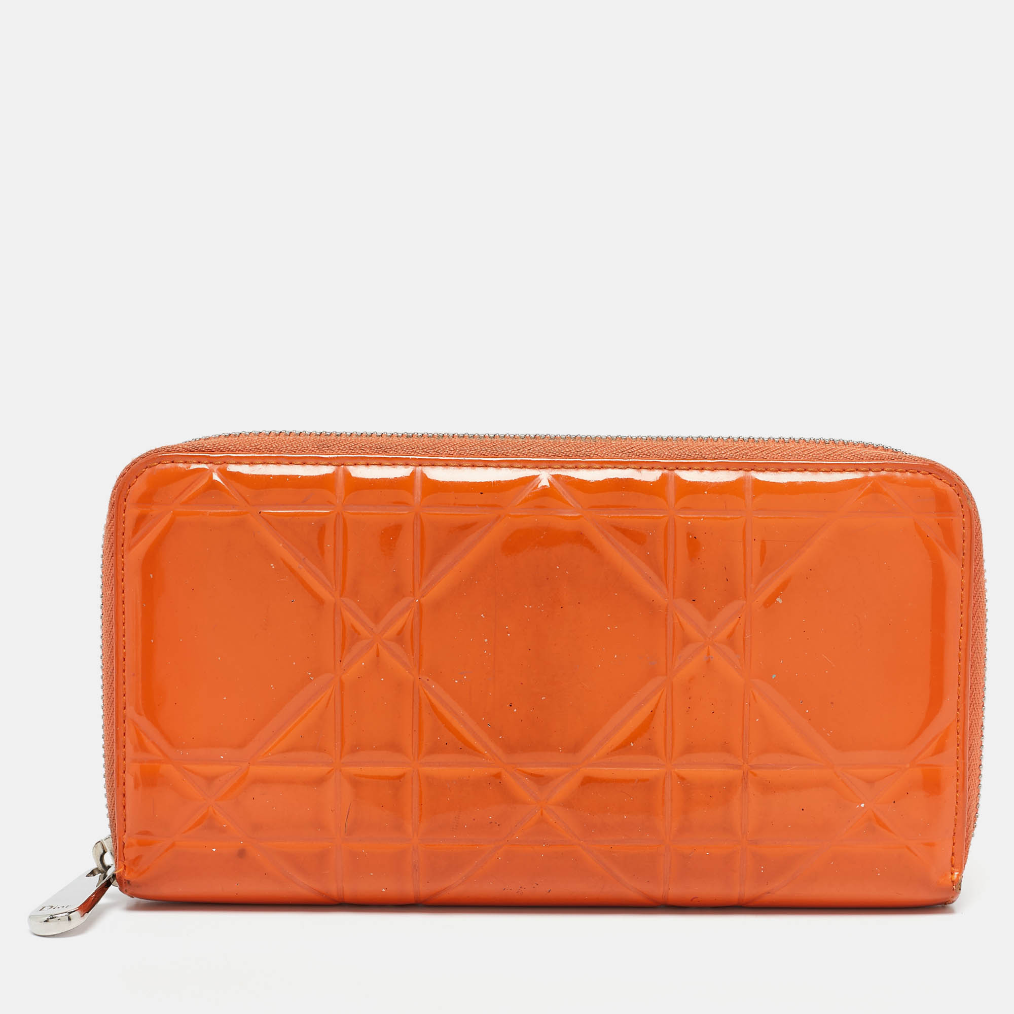 

Dior Orange Patent Leather Lady Dior Zip Around Wallet