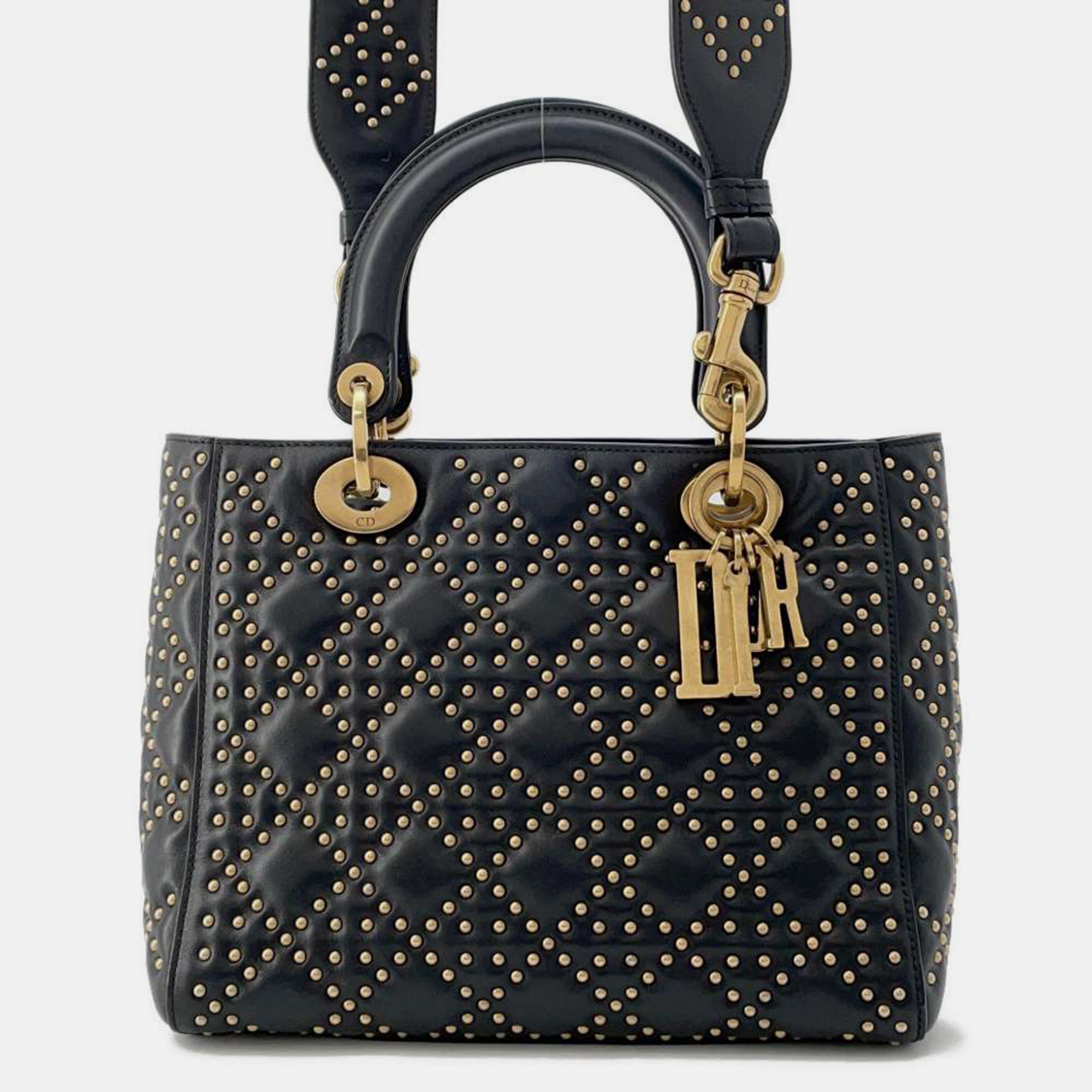 

Dior Black Leather Lady Dior Studded Handbag