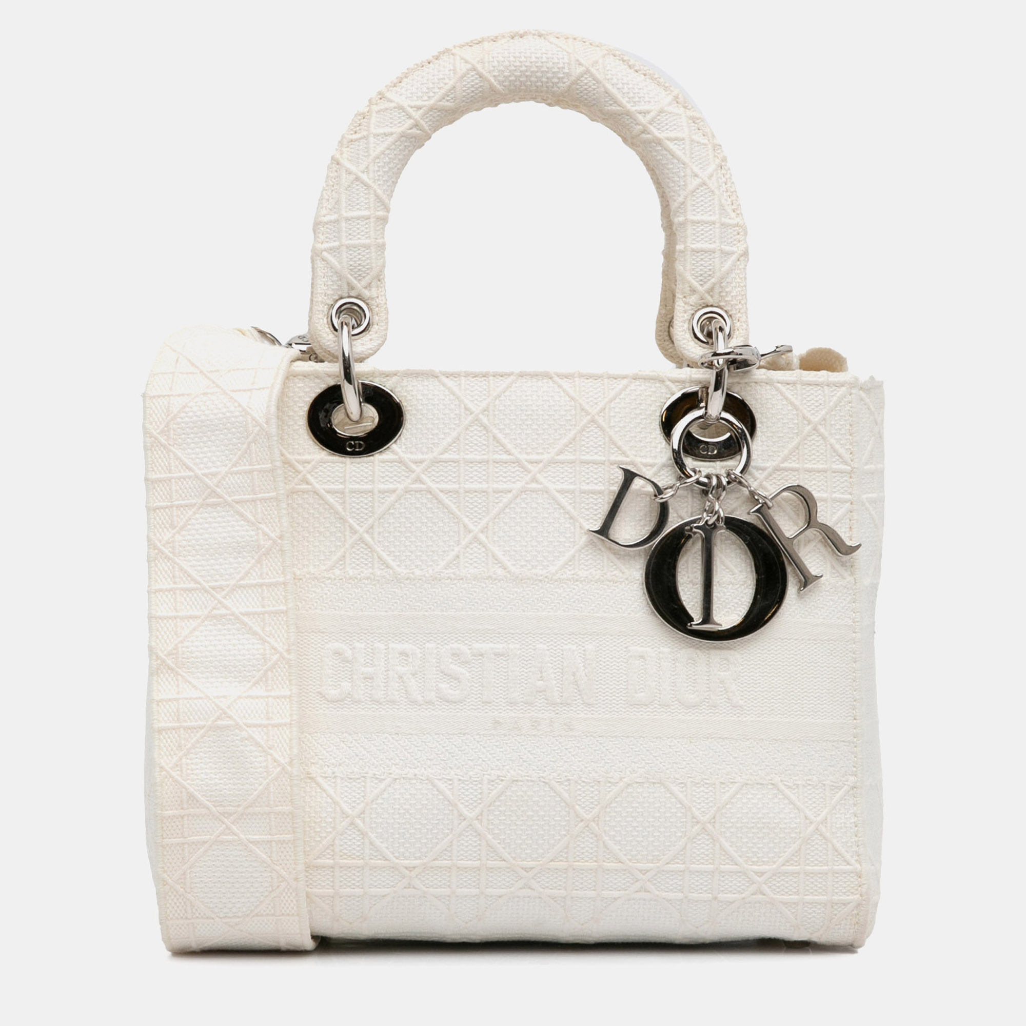 

Dior White Canvas and Fabric Dior Medium Cannage Lady D-Lite