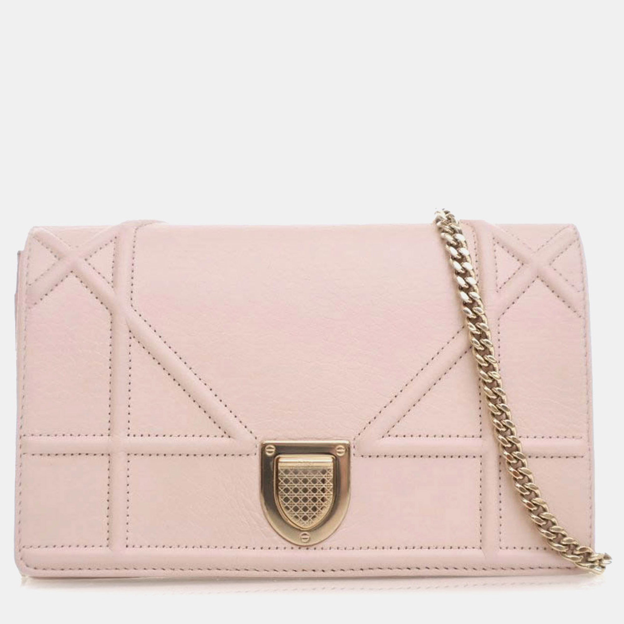 

Dior Pink Calf Leather Grained Calfskin Diorama Wallet on Chain