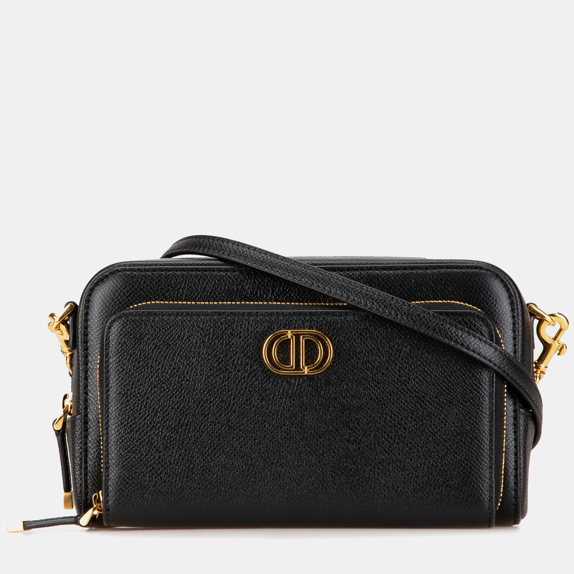 

Dior Black Calf Leather Grained Caro Double Pouch