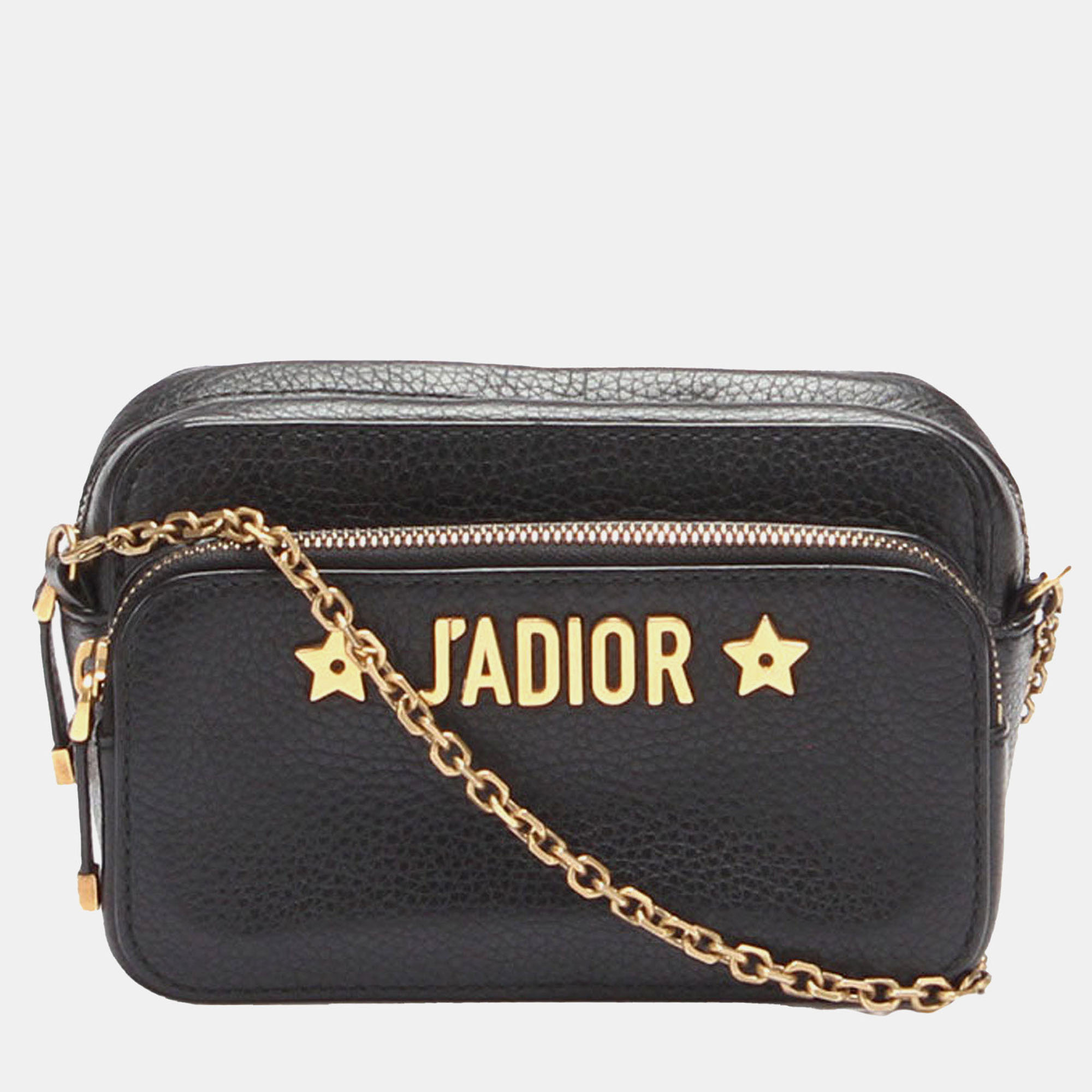 

Dior Black Calf Leather J'Adior Camera Case Clutch with Chain