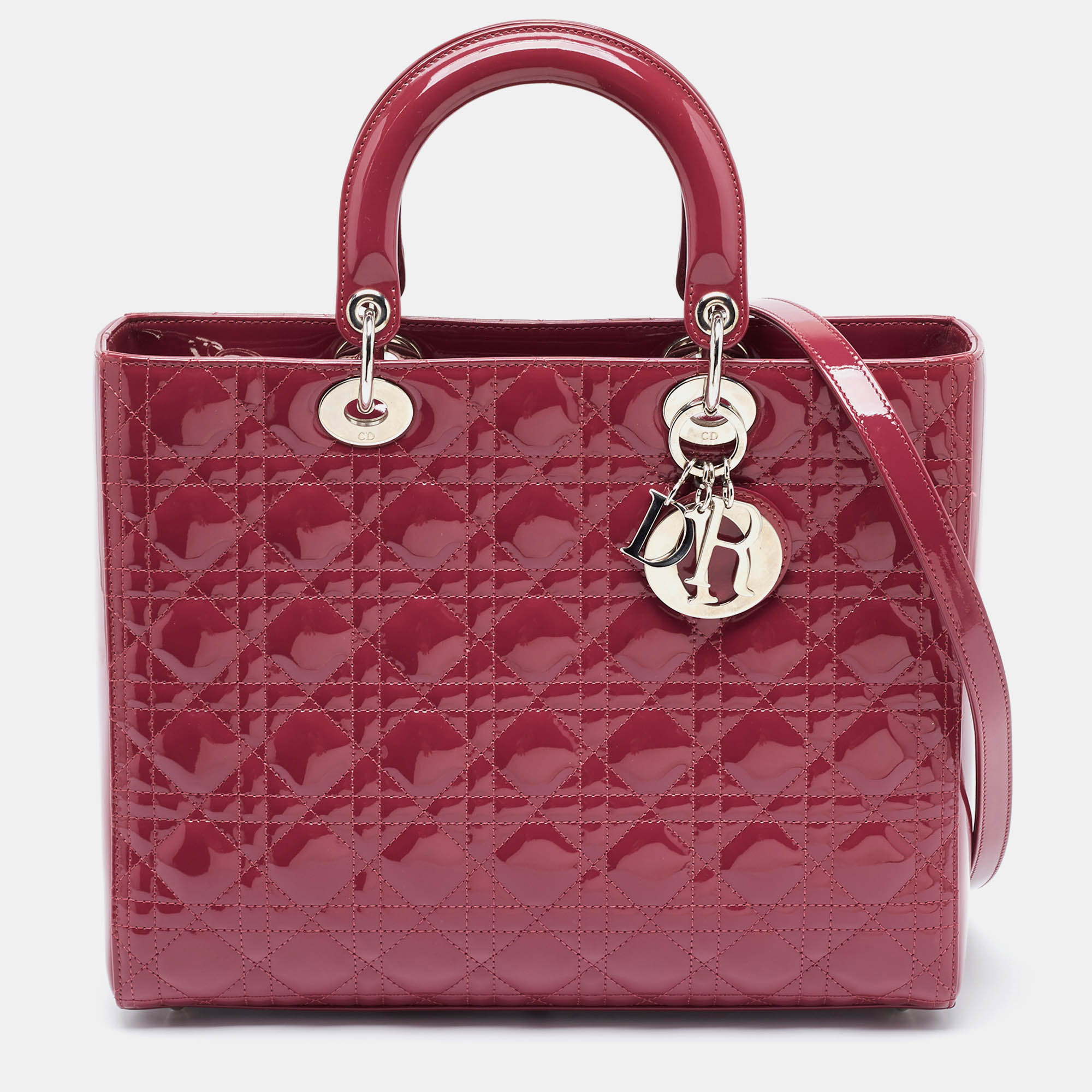 

Dior Fuchsia Cannage Patent Leather  Lady Dior Tote, Pink