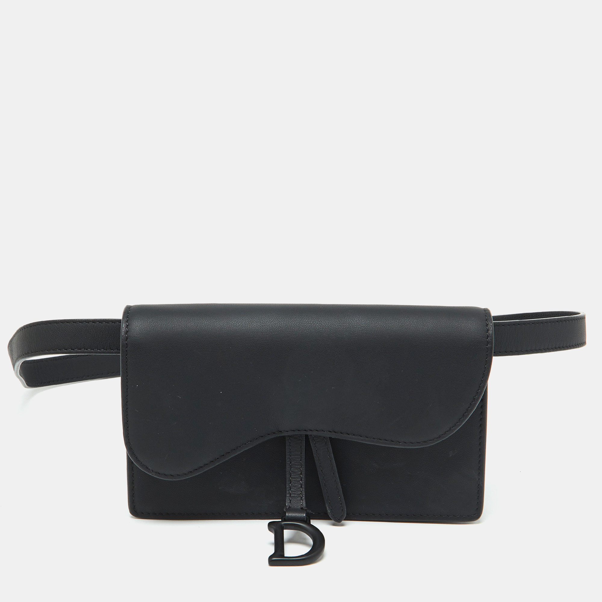 

Dior Black Leather Saddle Flap Belt Bag