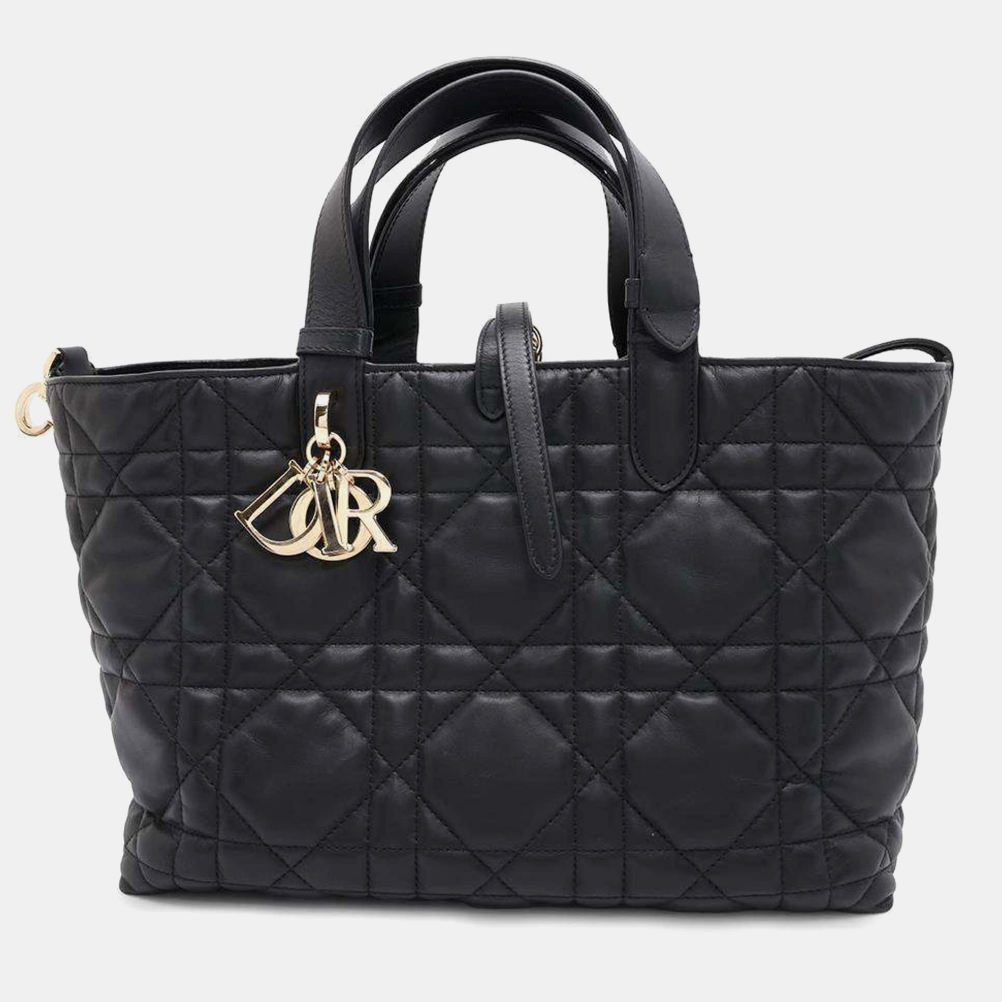 Christian Dior Medium Calf Leather Black Dior Toujours Macrocannage Handbag 
