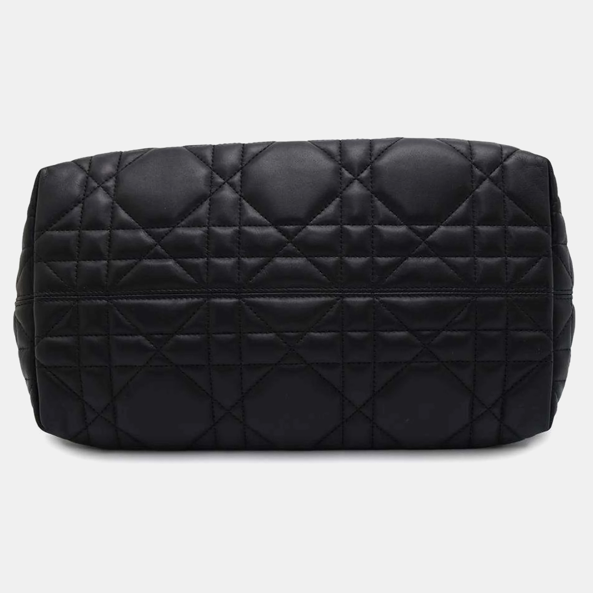 Christian Dior Medium Calf Leather Black Dior Toujours Macrocannage Handbag 