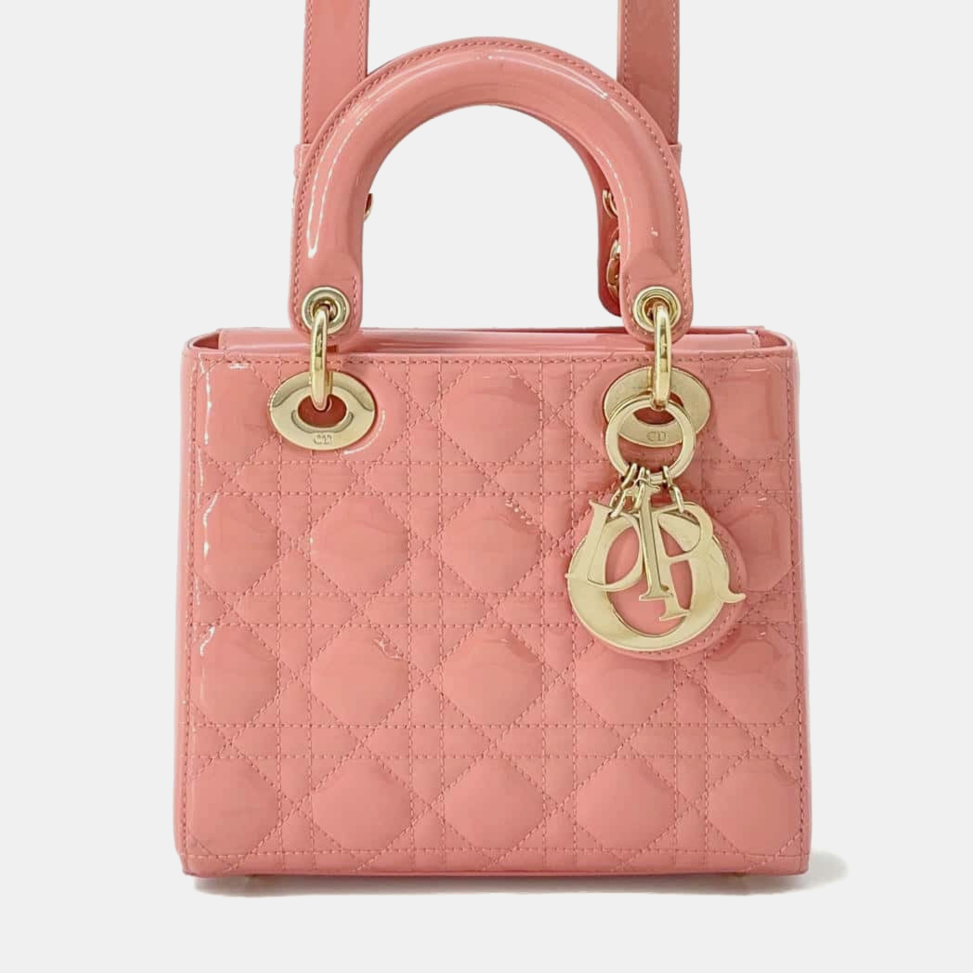 

Christian Dio Lady Cannage Small Patent Handbag, Pink