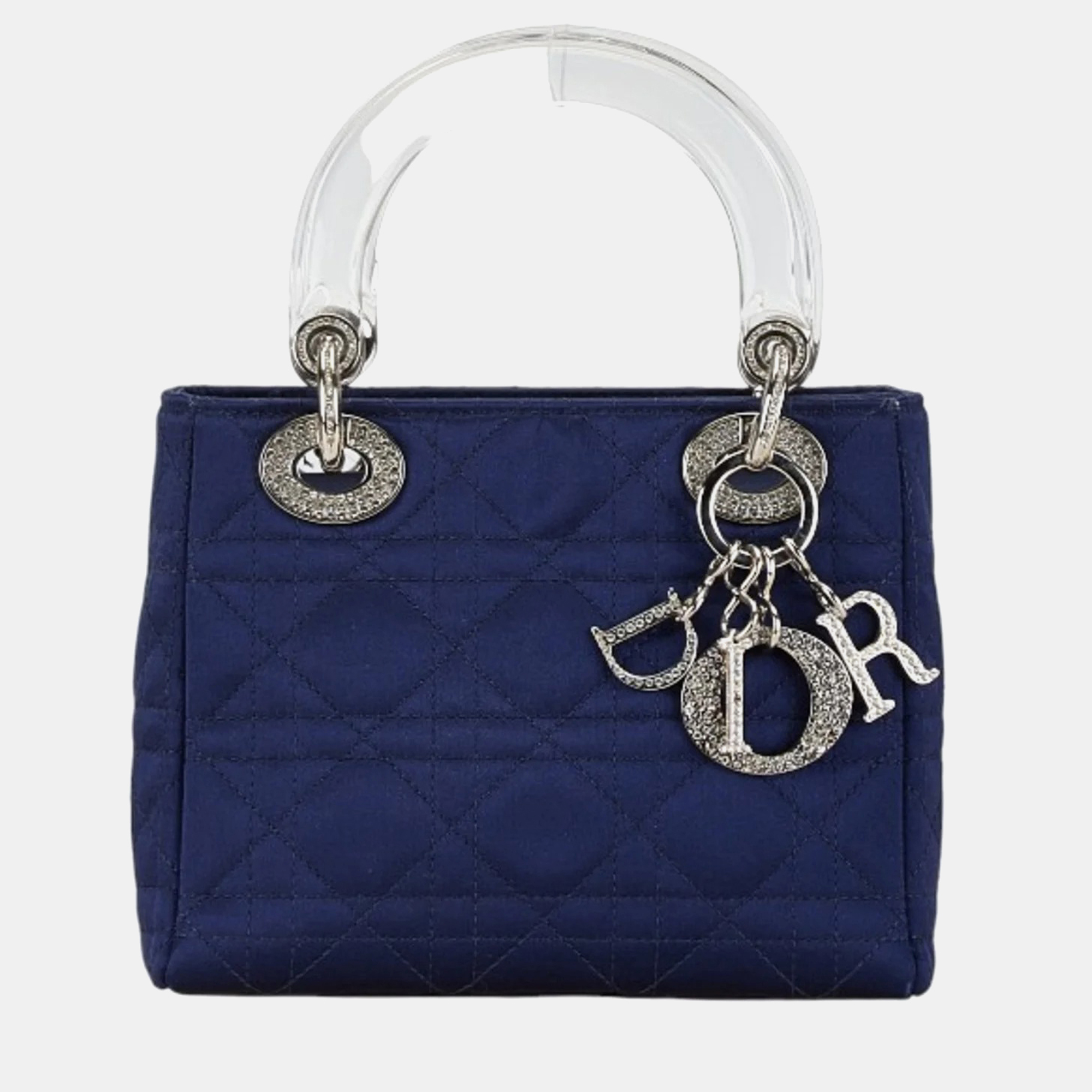 

Christian Dior Navy Satin Plastic Dior Lady Rhinestone Handbag, Navy blue