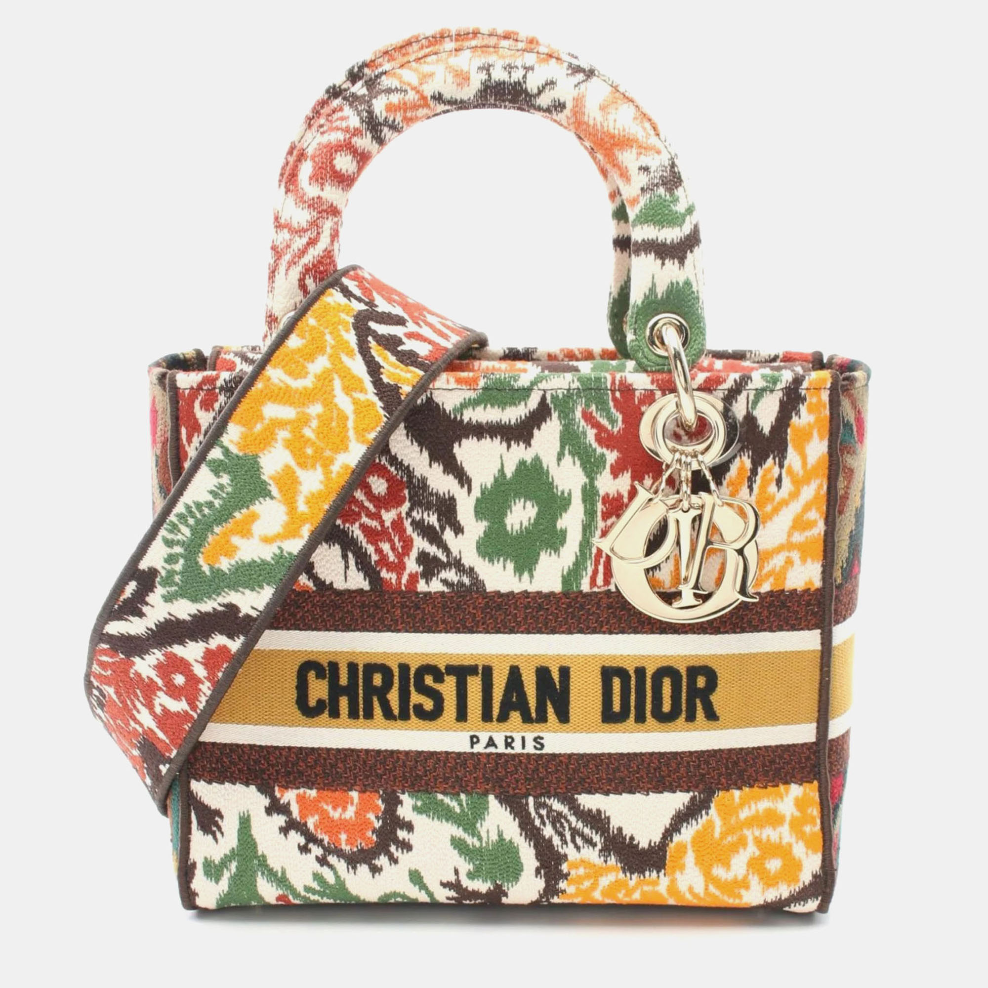 

Christian Dior Canvas Ivory Brown Multicolor Dior Lady D-Lite Medium D Light Handbag